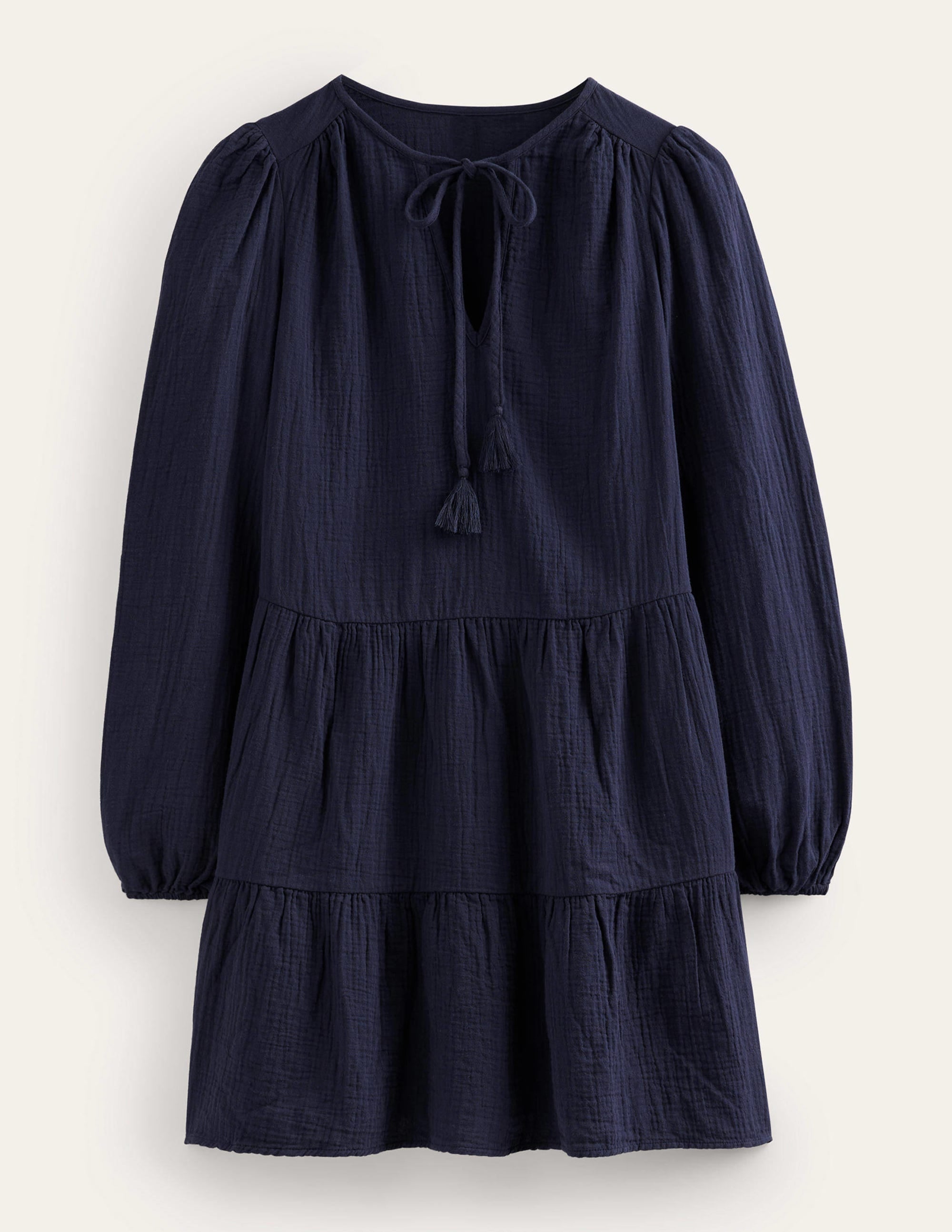 Cheesecloth Mini Dress-Navy - Image 5