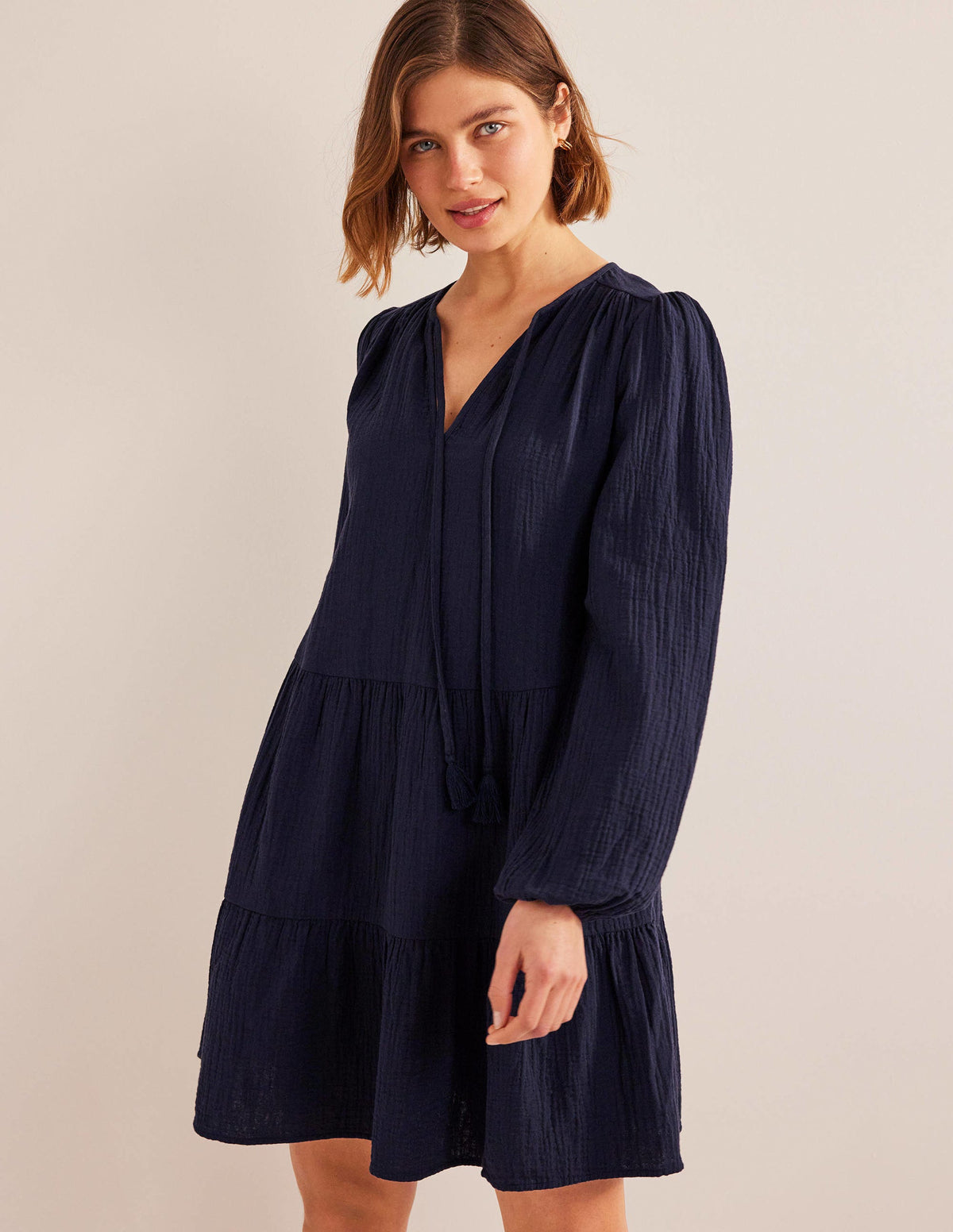 Cheesecloth Mini Dress-Navy-1