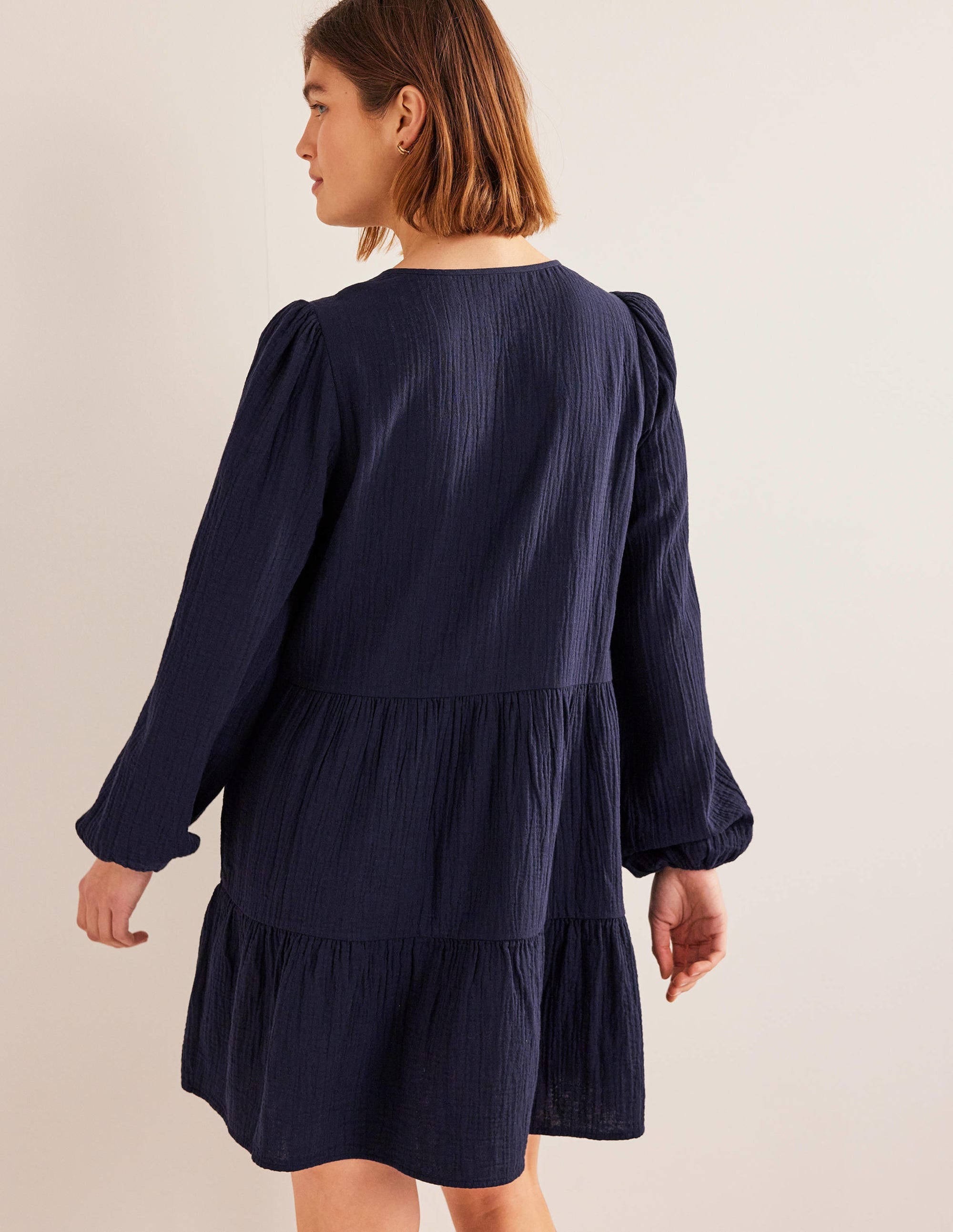Cheesecloth Mini Dress-Navy - Image 3
