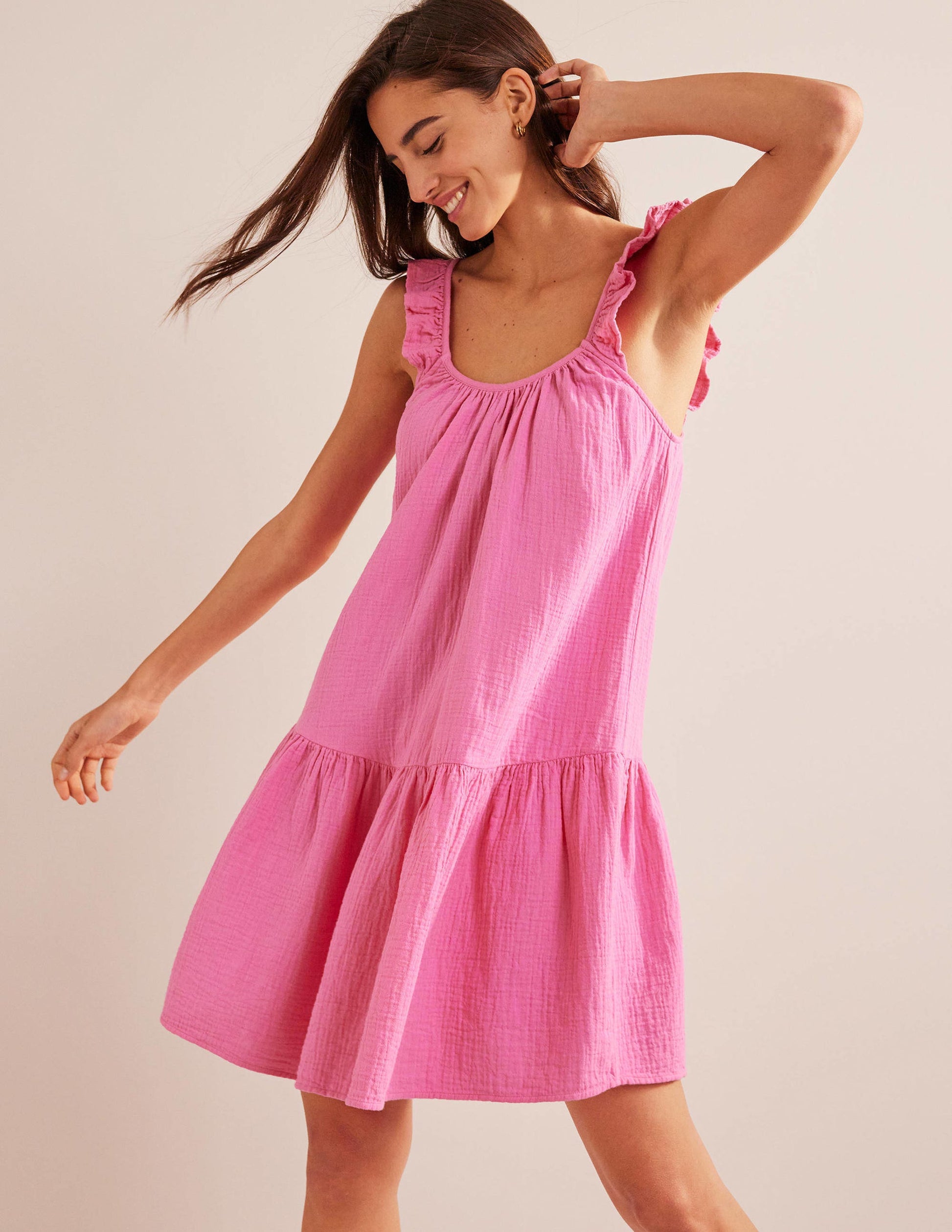 Strappy Cheesecloth Dress-Festival Pink-1