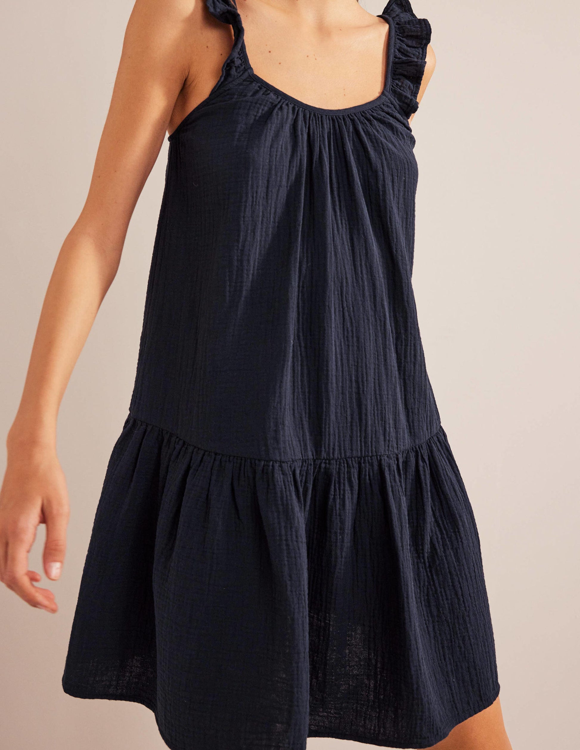 Strappy Cheesecloth Dress-Navy-5