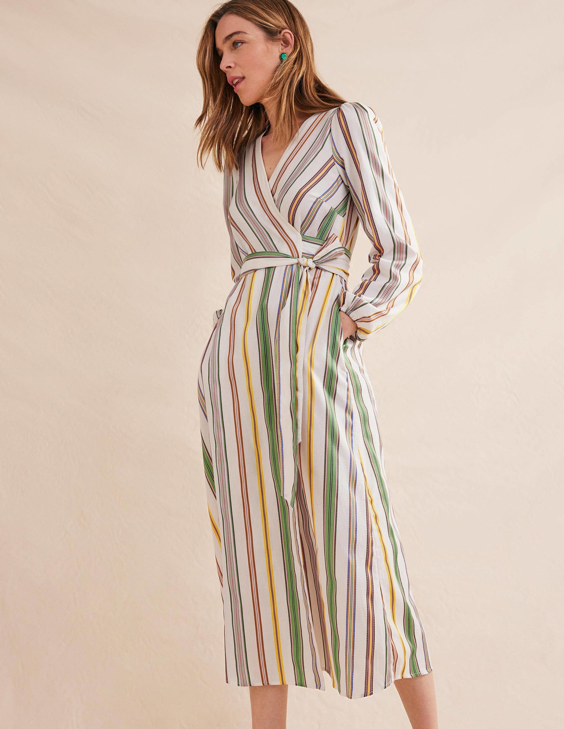 Stripe Maxi Wrap Dress-Multi, Stripe-1