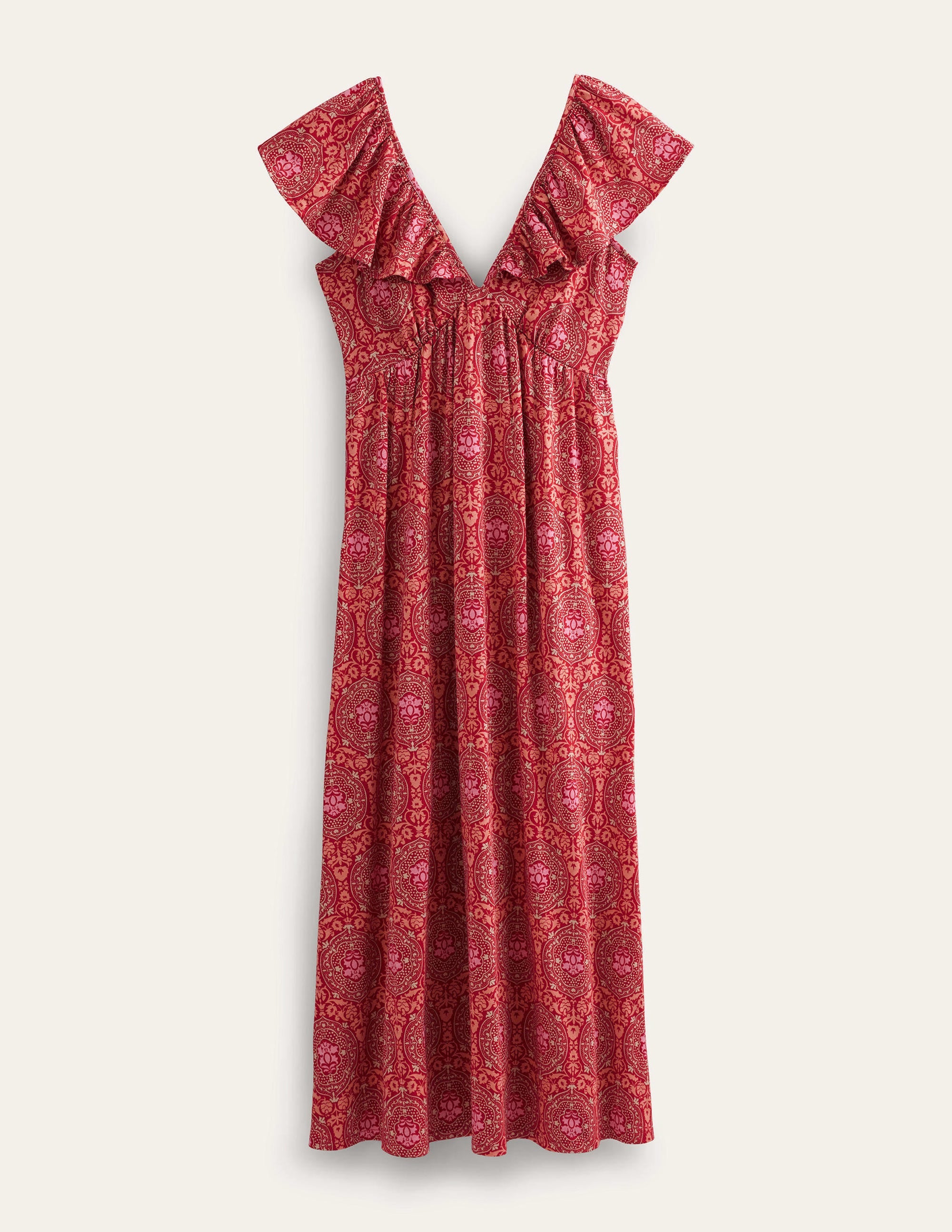 Tie Back Jersey Maxi Dress-Poinsettia, Exotic Tile - Image 5