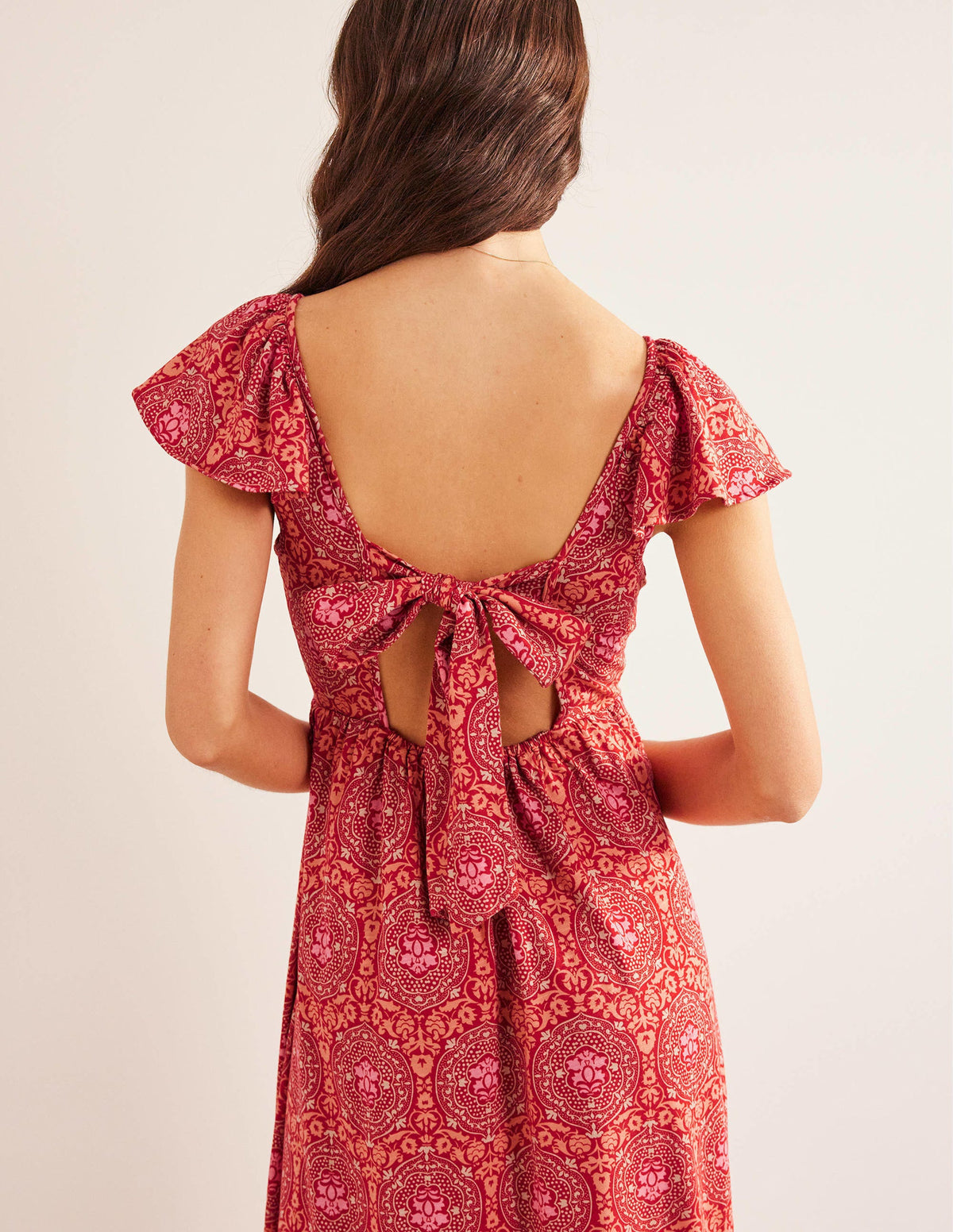 Tie Back Jersey Maxi Dress-Poinsettia, Exotic Tile-2