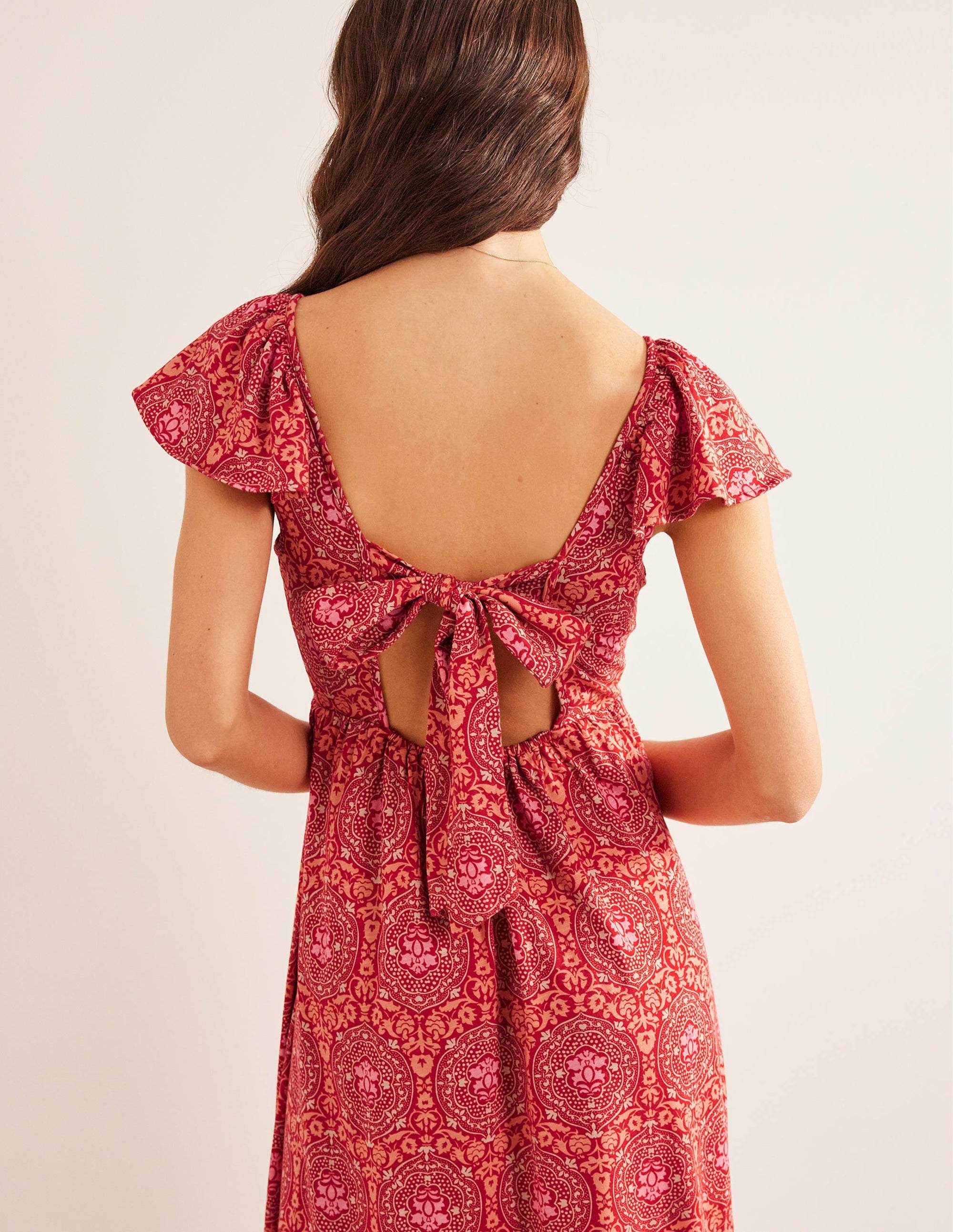 Tie Back Jersey Maxi Dress-Poinsettia, Exotic Tile - Image 2