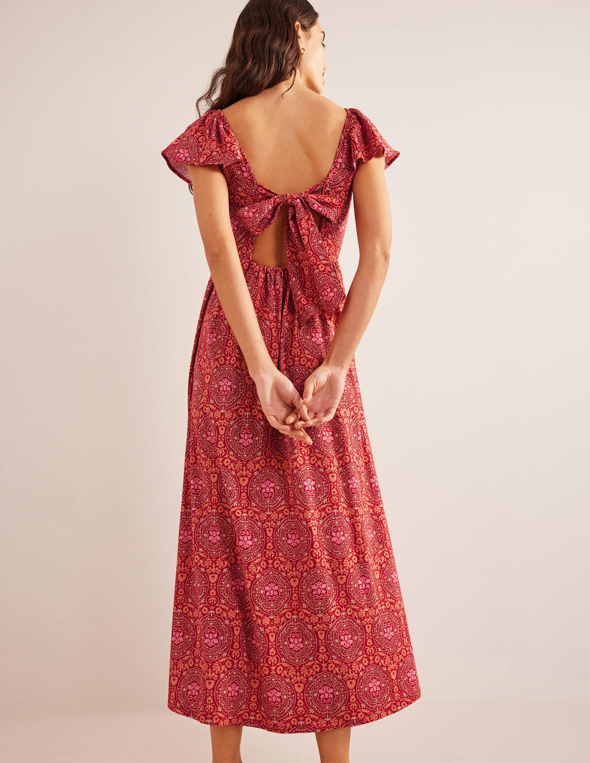 Tie Back Jersey Maxi Dress-Poinsettia, Exotic Tile-3