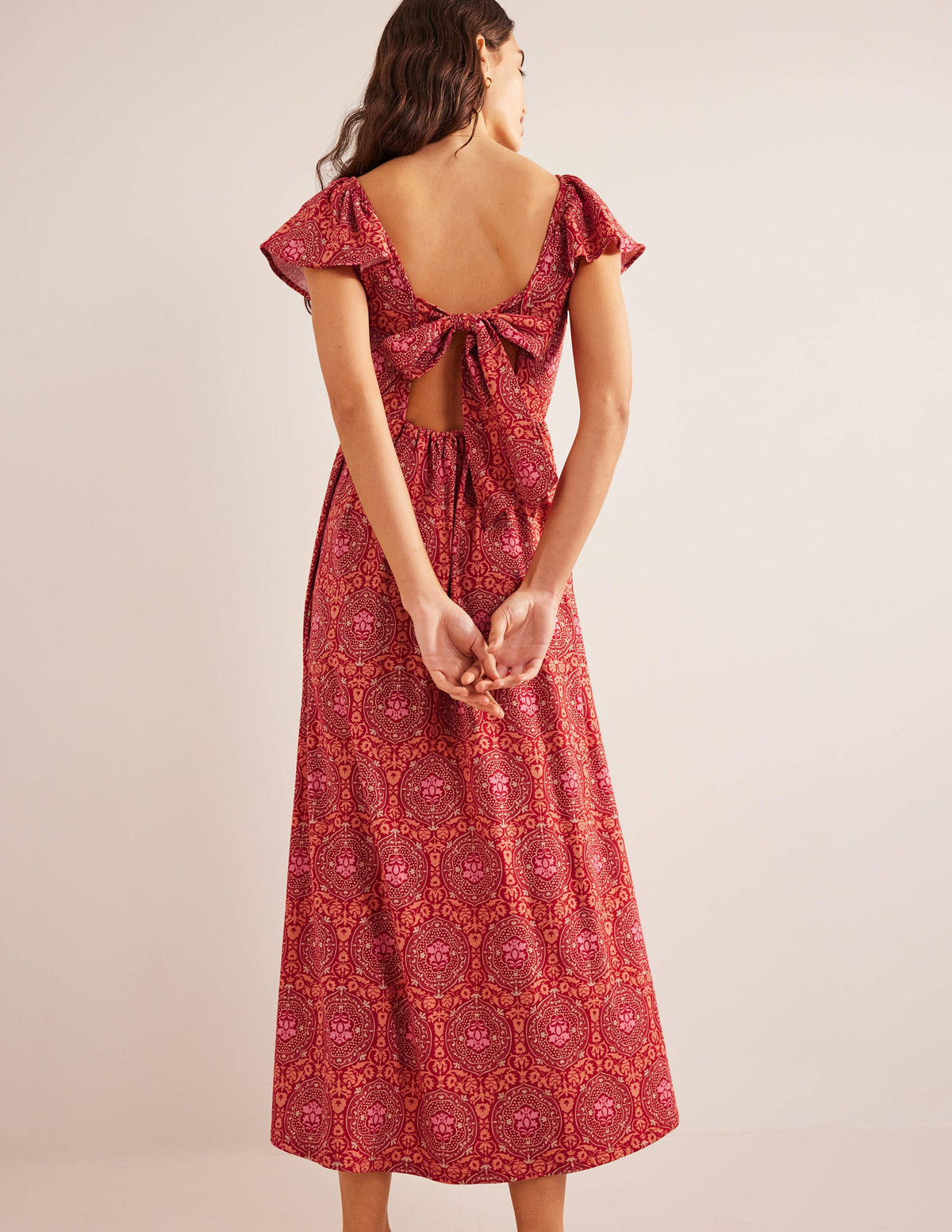 Tie Back Jersey Maxi Dress-Poinsettia, Exotic Tile - Image 3