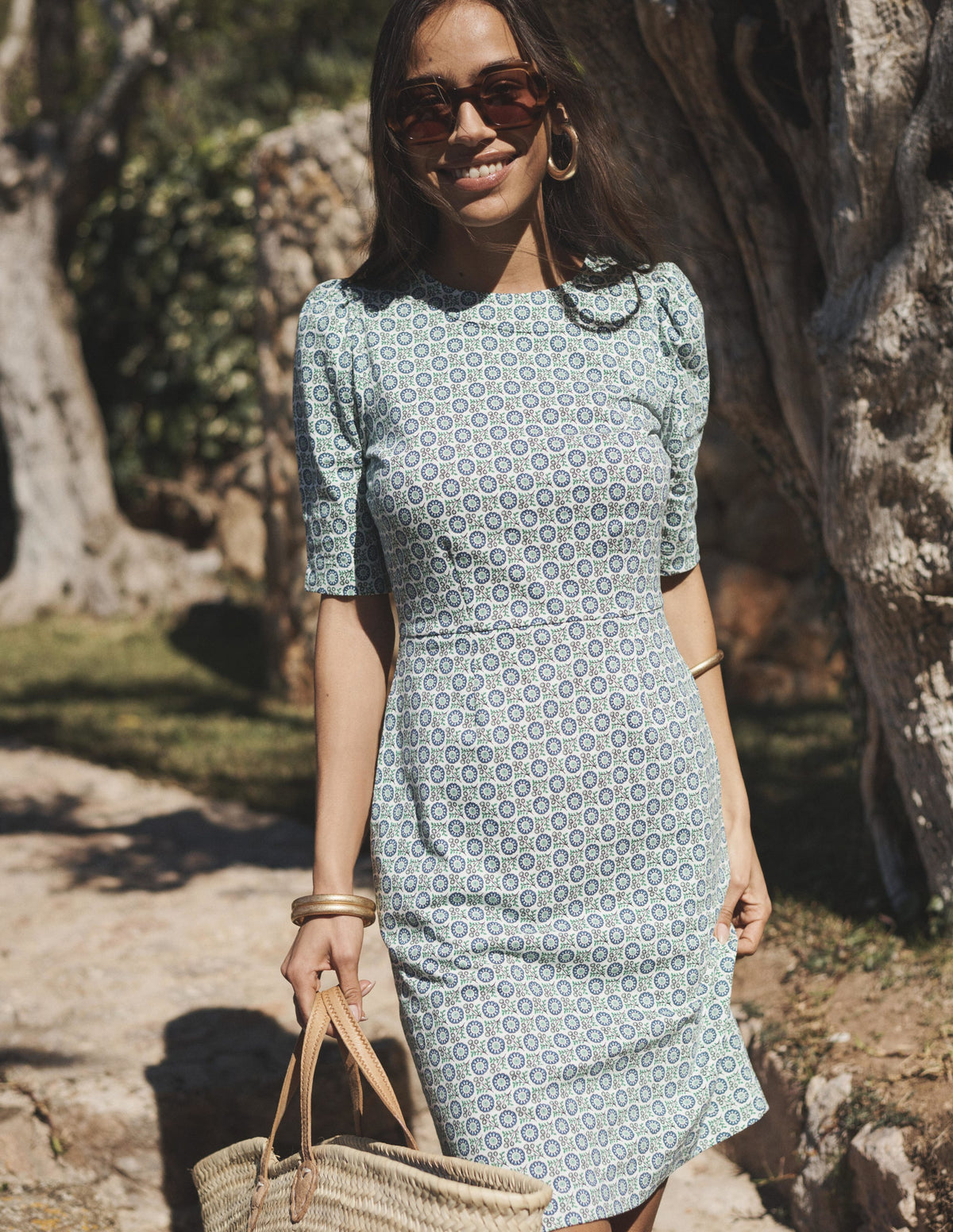 Zoe Jersey Dress-Aegean Blue, Sunflower Sprig-5