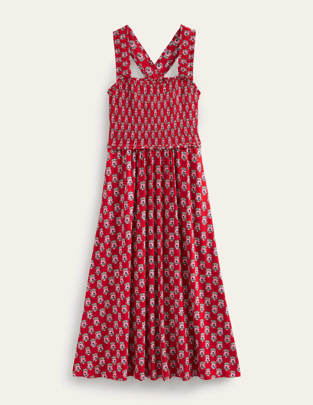 Cross Back Jersey Midi Dress-Poinsettia, Dainty Floret - Image 5
