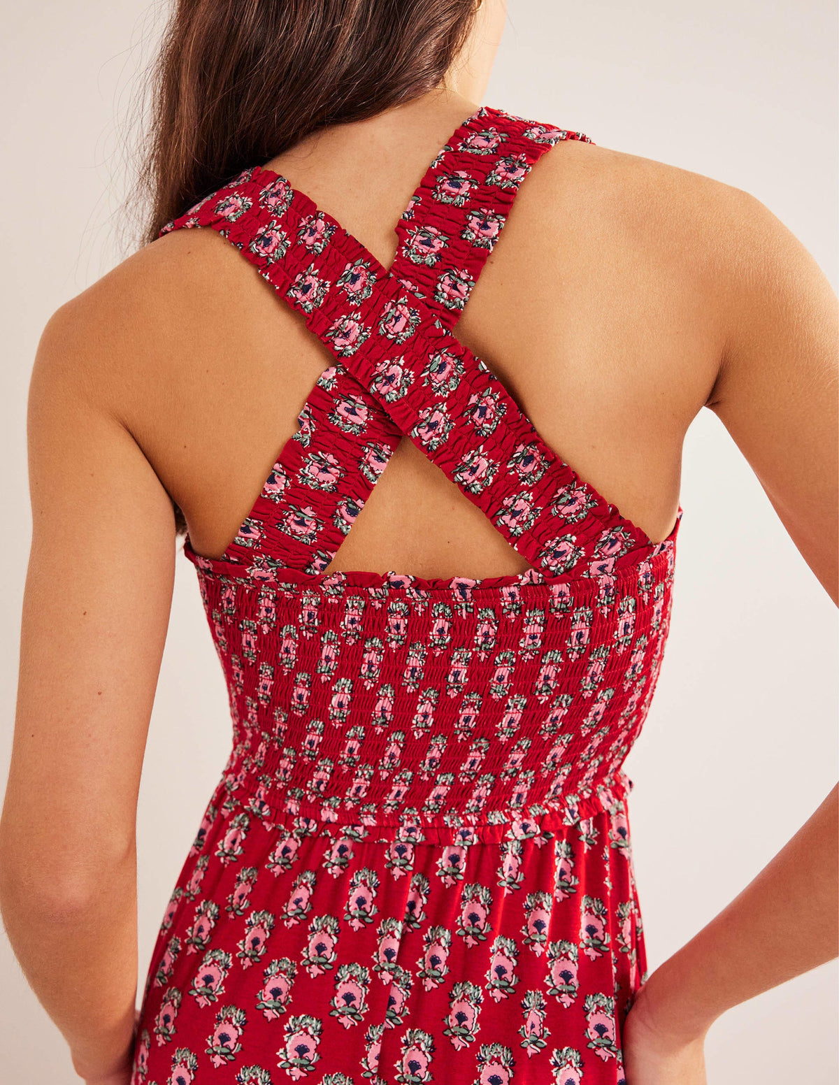 Cross Back Jersey Midi Dress-Poinsettia, Dainty Floret - Image 2