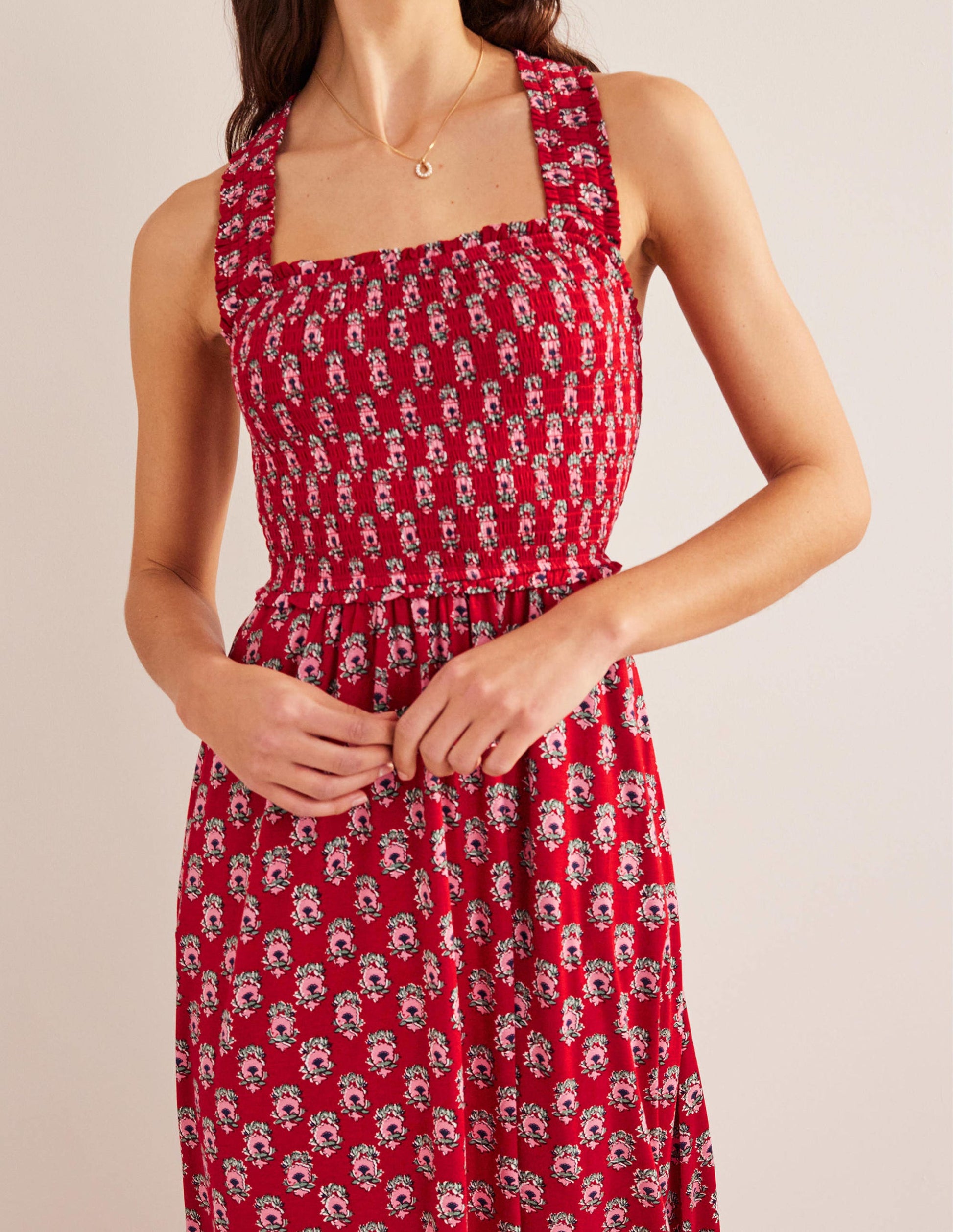 Cross Back Jersey Midi Dress-Poinsettia, Dainty Floret-4