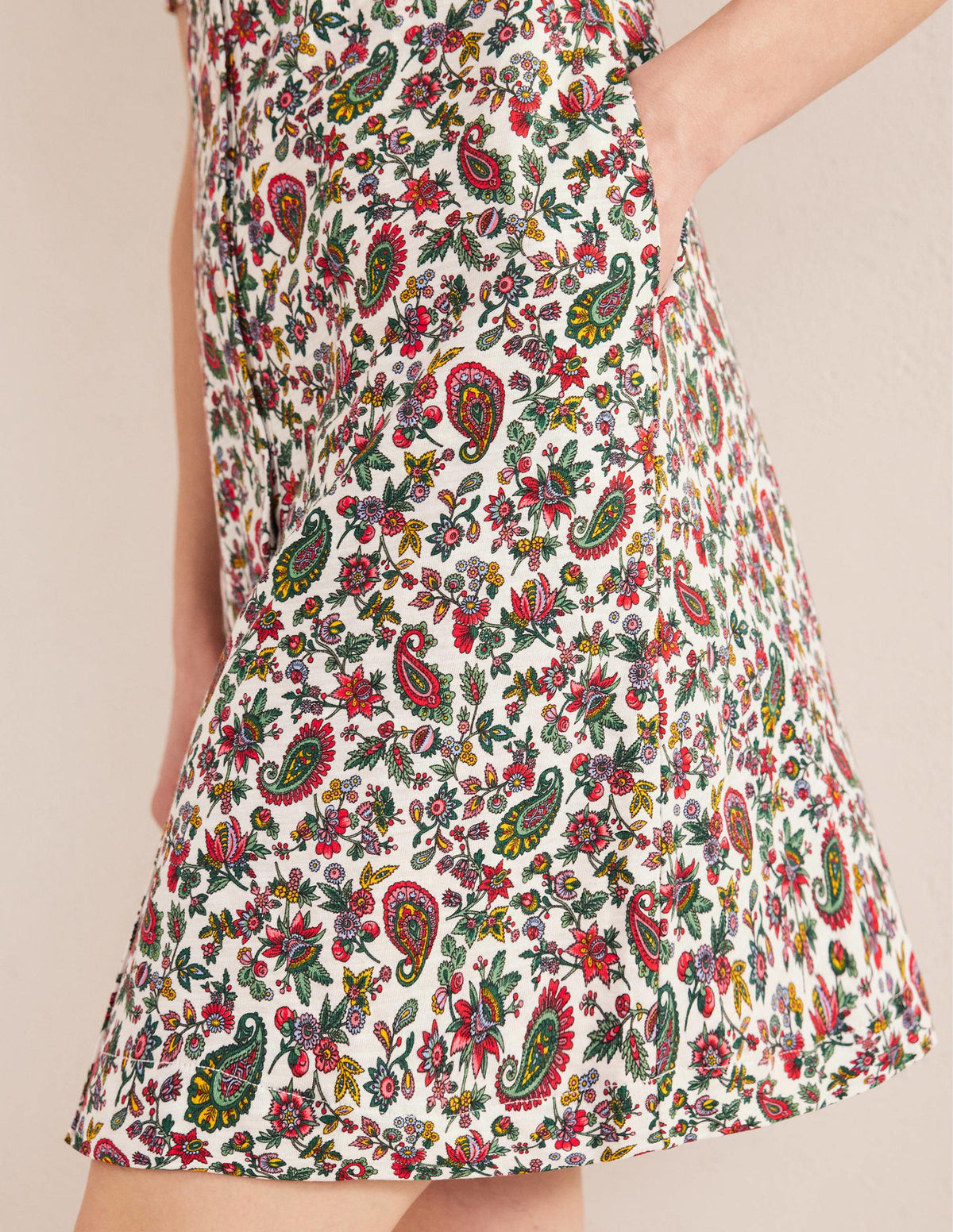 Button Jersey Mini Tea Dress-Multi, Dandelion Paisley-4