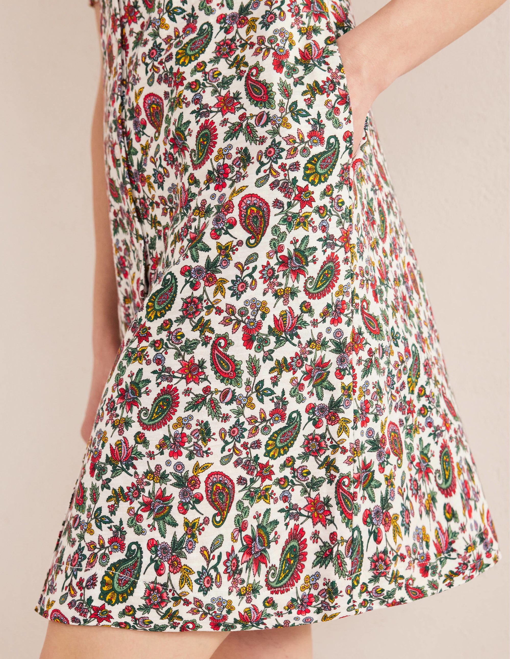 Button Jersey Mini Tea Dress-Multi, Dandelion Paisley - Image 4
