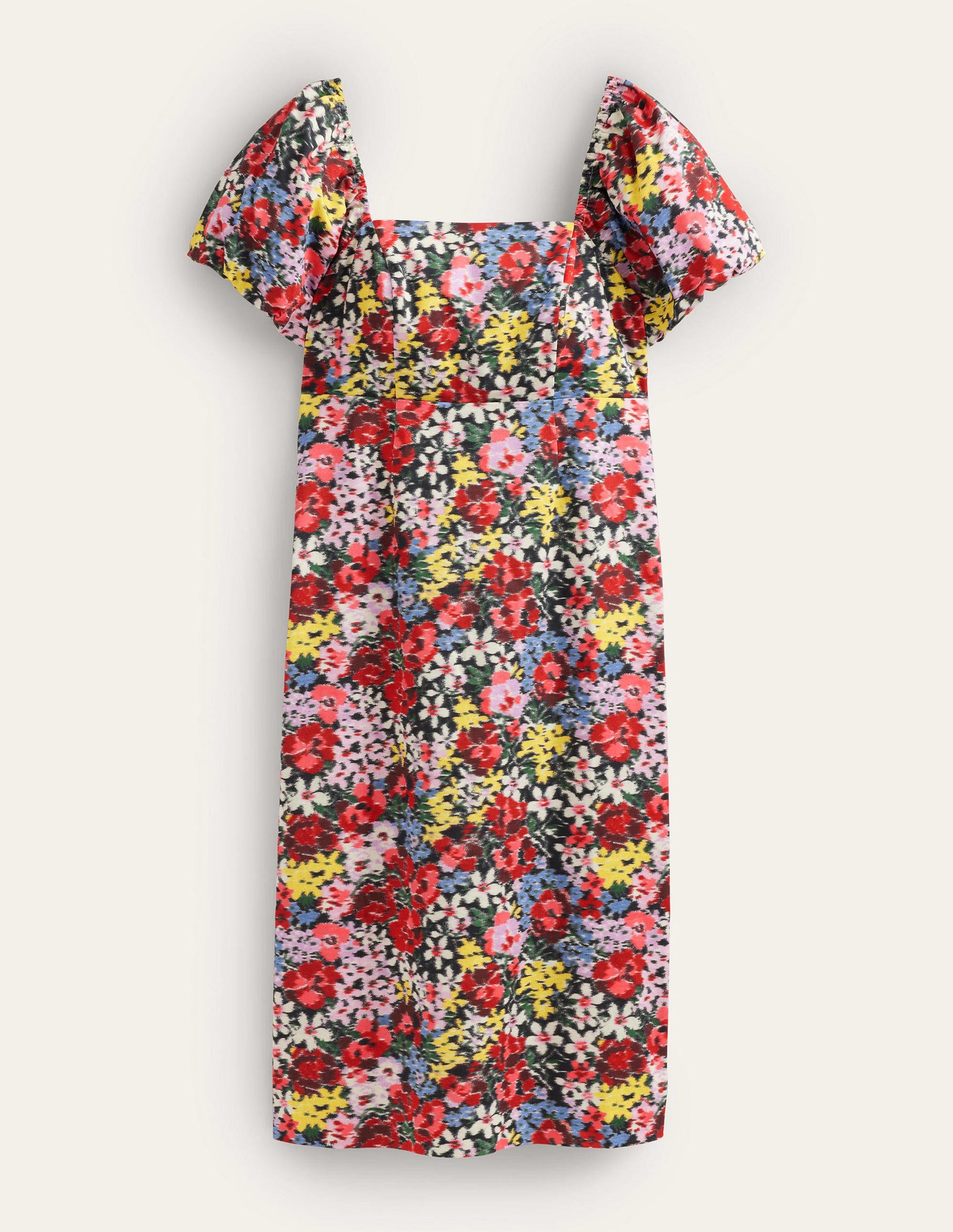 Puff Sleeve Column Midi Dress-Multi, Moire Bloom-5