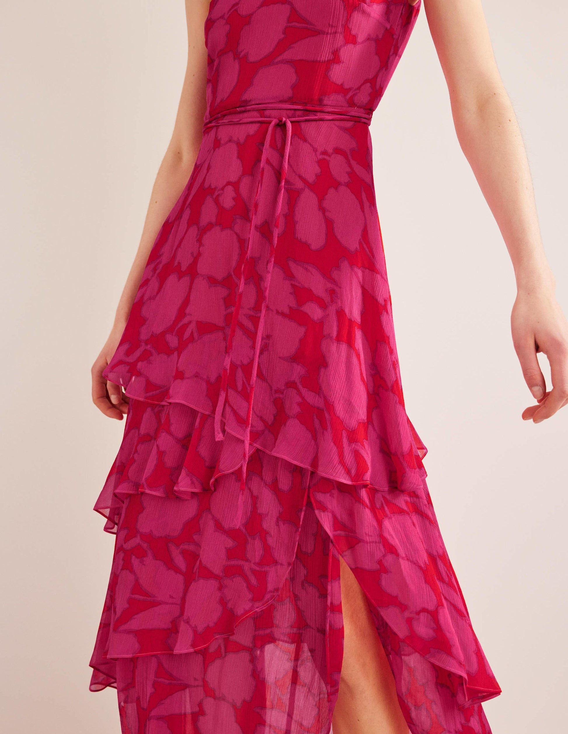 Sleeveless Tiered Maxi Dress-Shocking Pink, Windsor Bloom-2