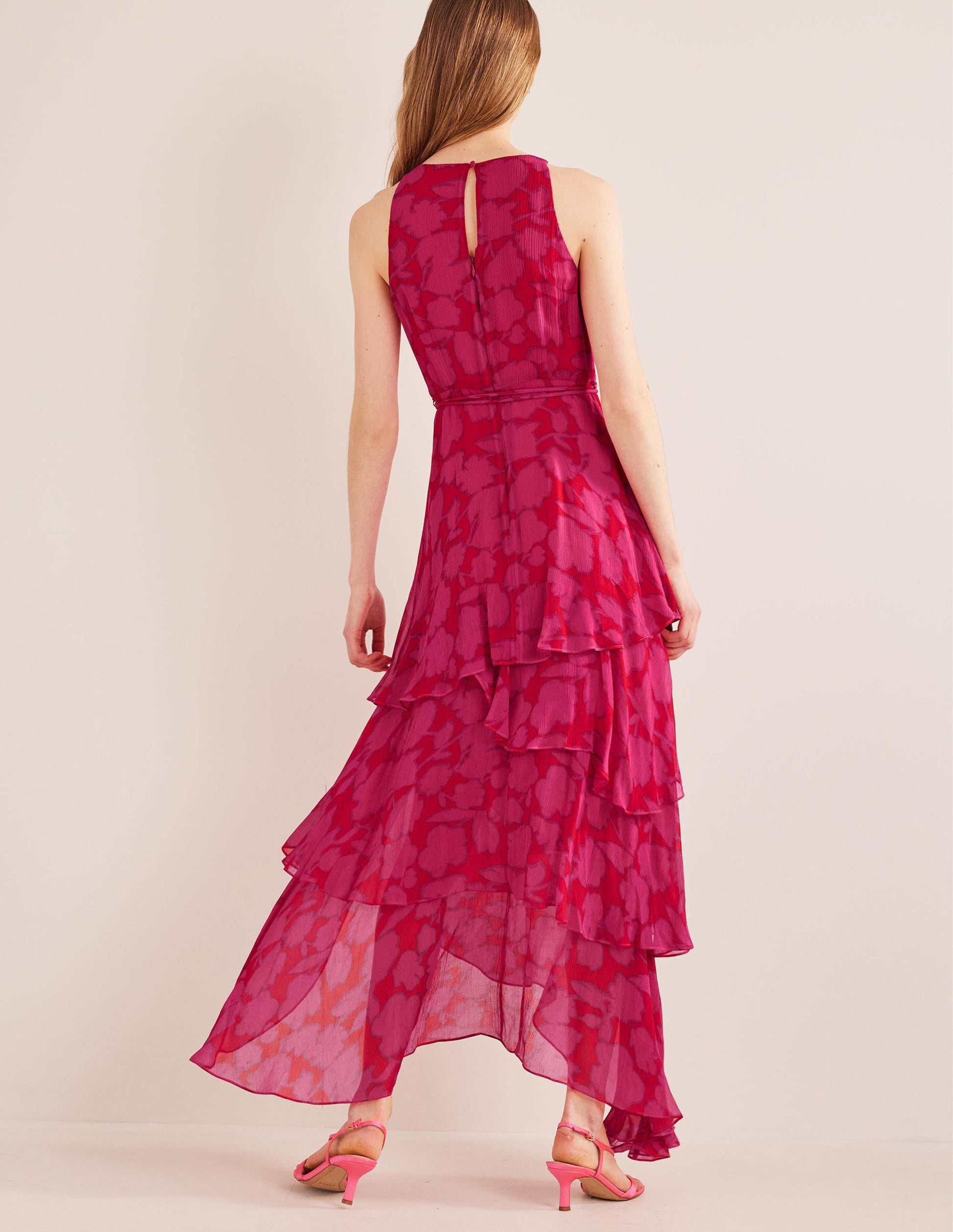 Sleeveless Tiered Maxi Dress-Shocking Pink, Windsor Bloom-3