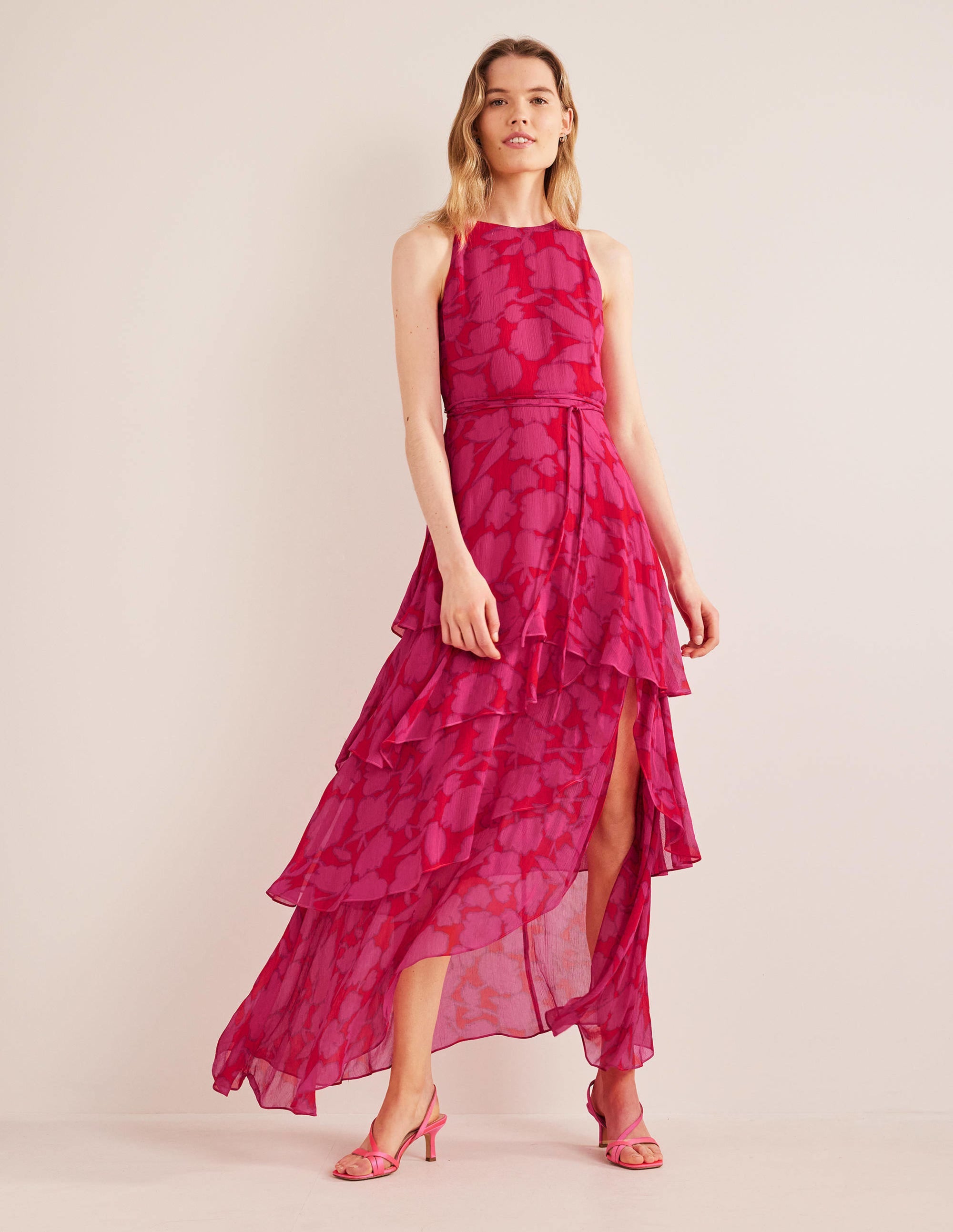 Sleeveless Tiered Maxi Dress-Shocking Pink, Windsor Bloom - Image 4