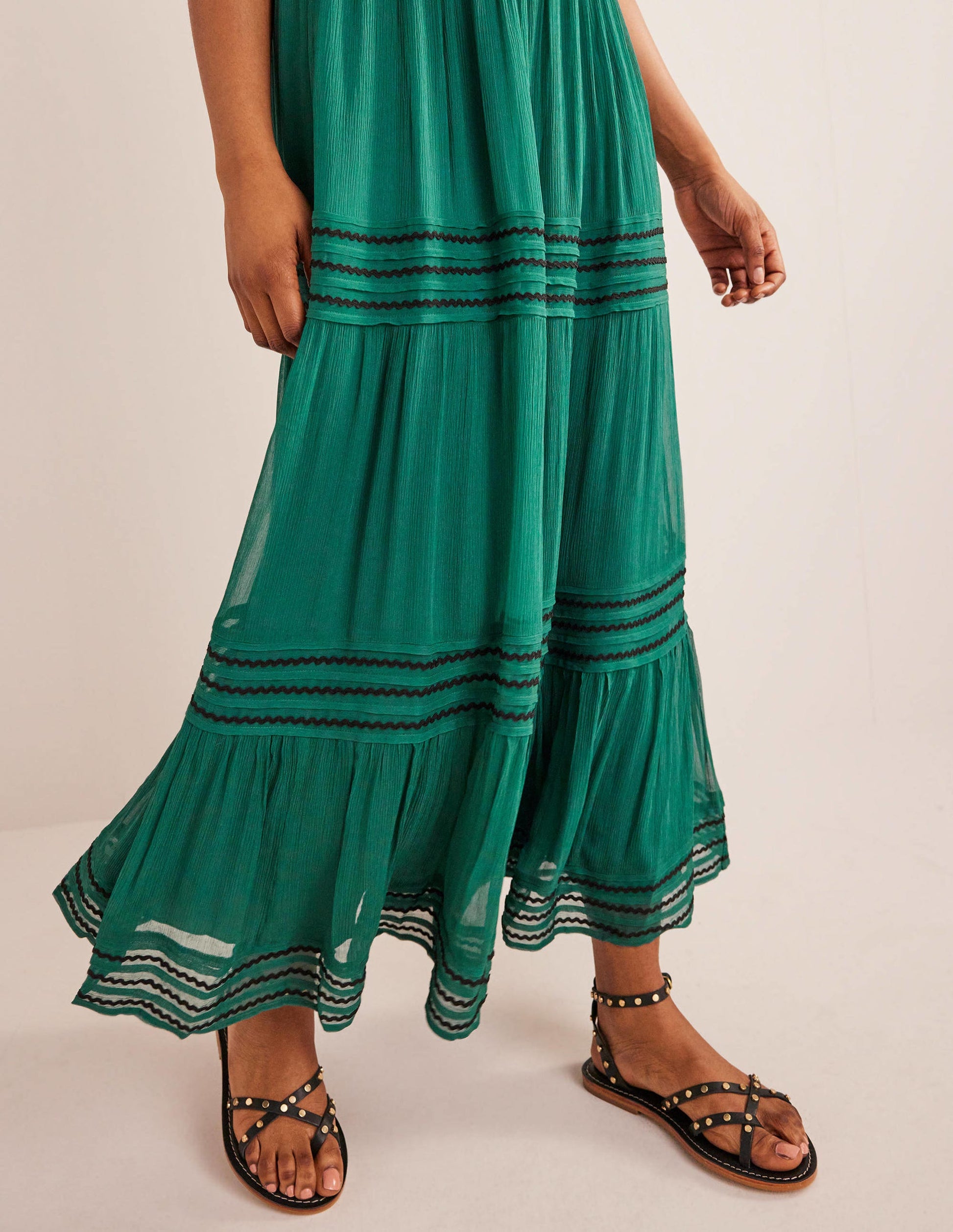 Trim Detail Maxi Dress-Deep Forest-2