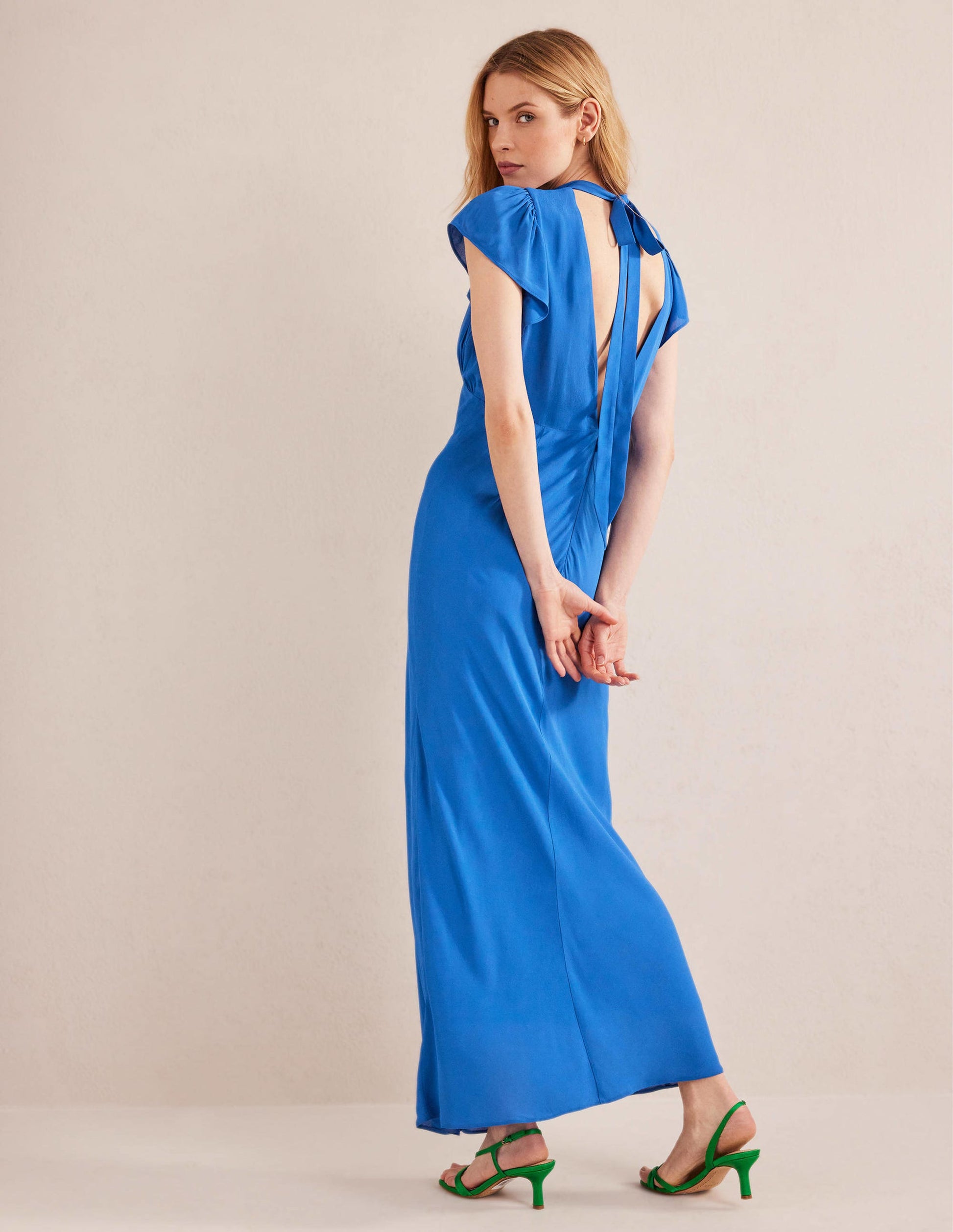 Tie Back Detail Maxi Dress-Cyan-3