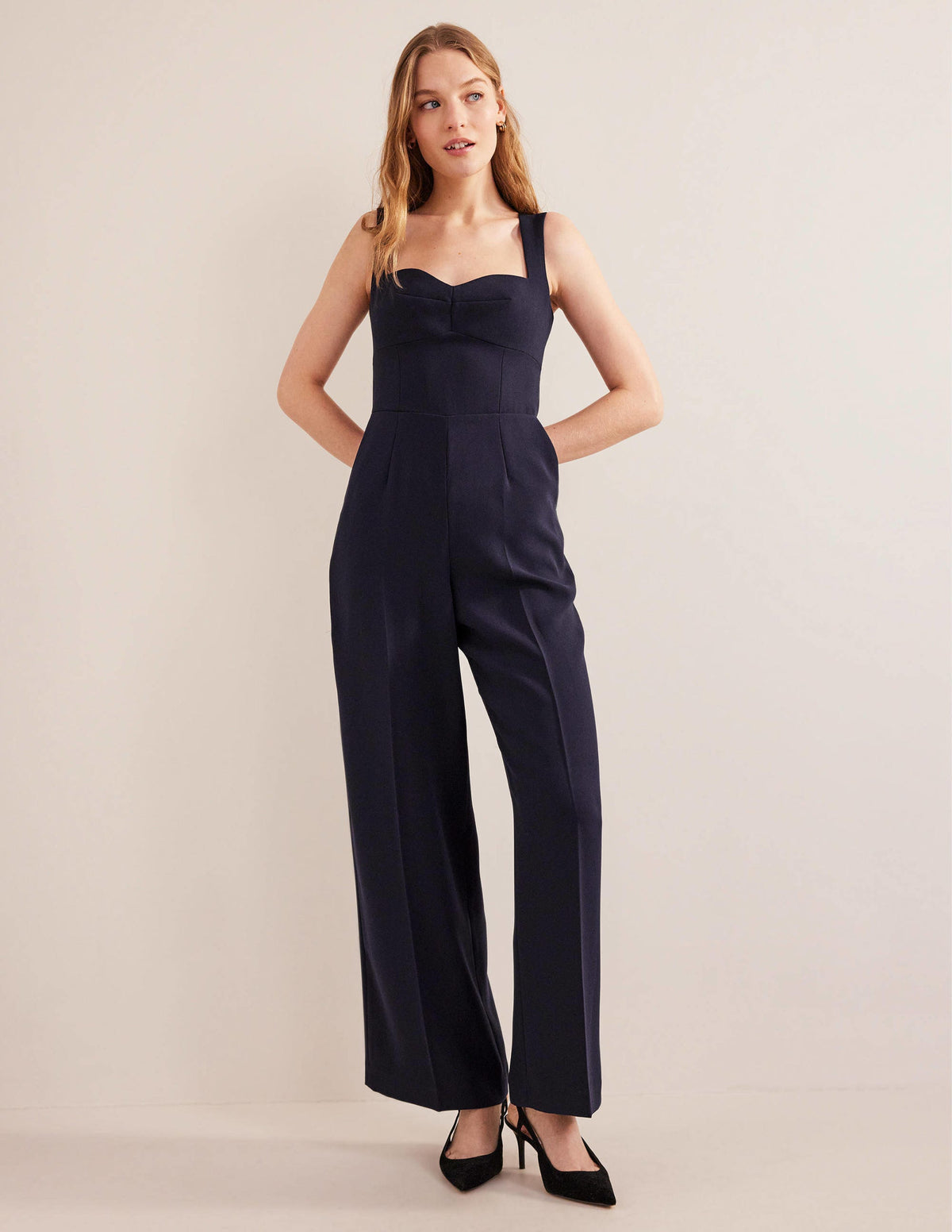 Sweetheart Wideleg Jumpsuit-Navy - Image 1