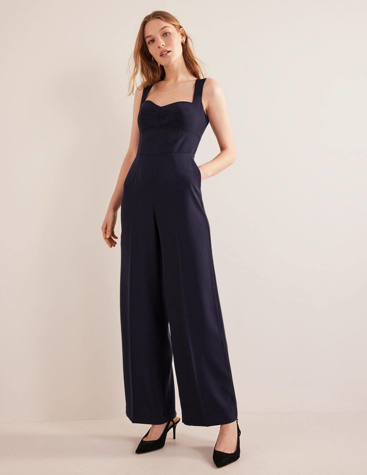 Sweetheart Wideleg Jumpsuit-Navy - Image 4