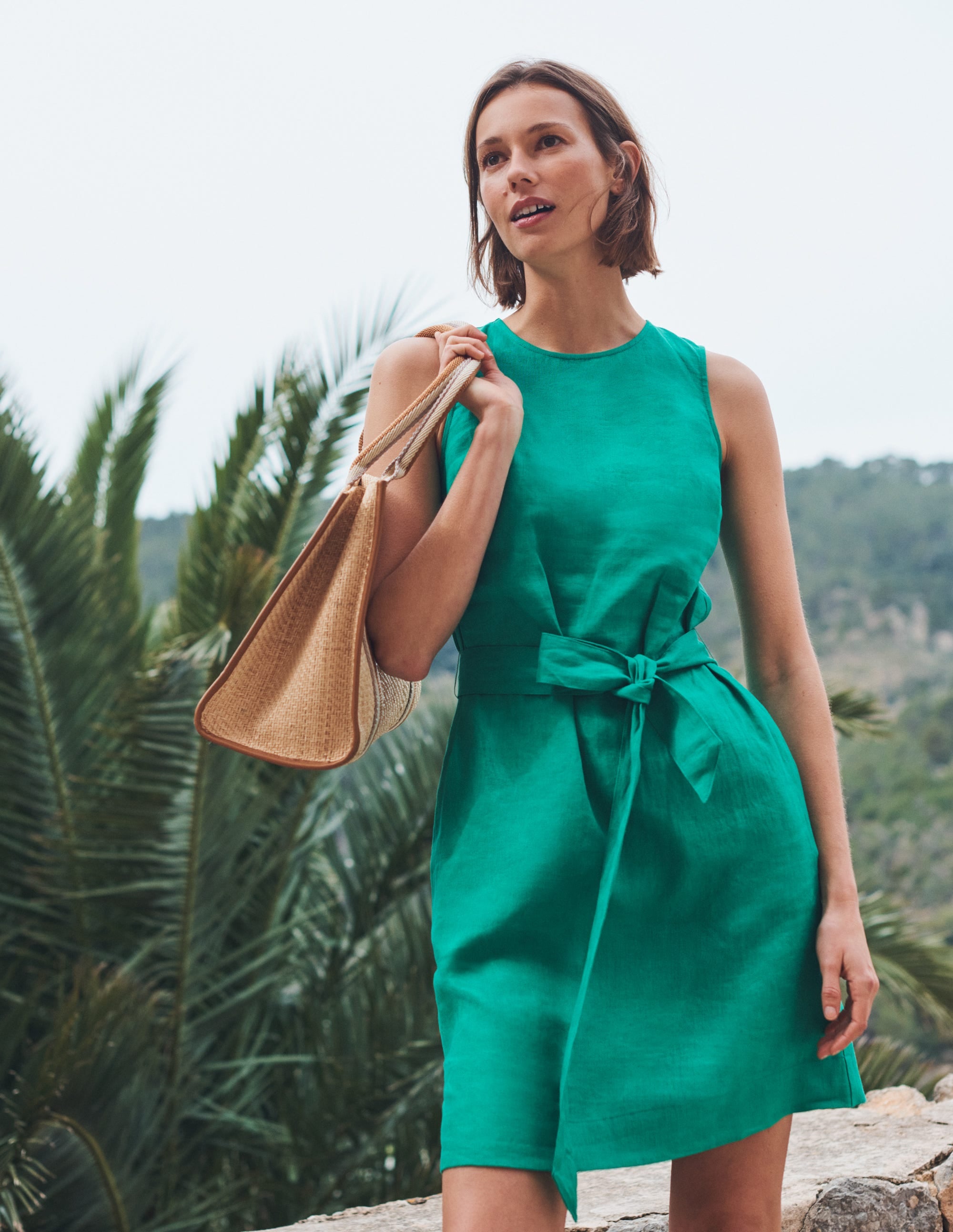 Sleeveless Linen Dress-Rich Emerald - Image 7