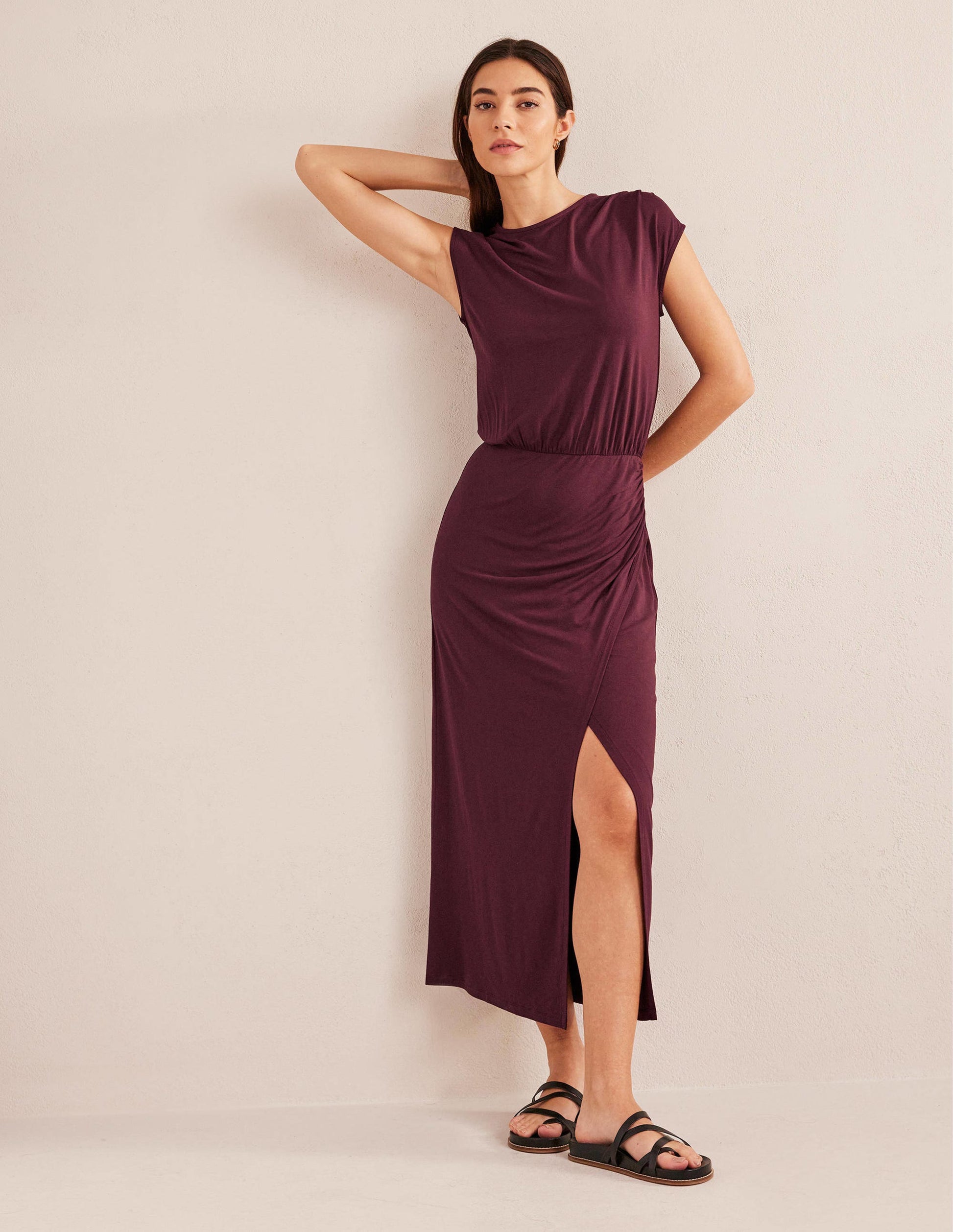 Column Jersey Maxi Dress-Dark Burgundy-2