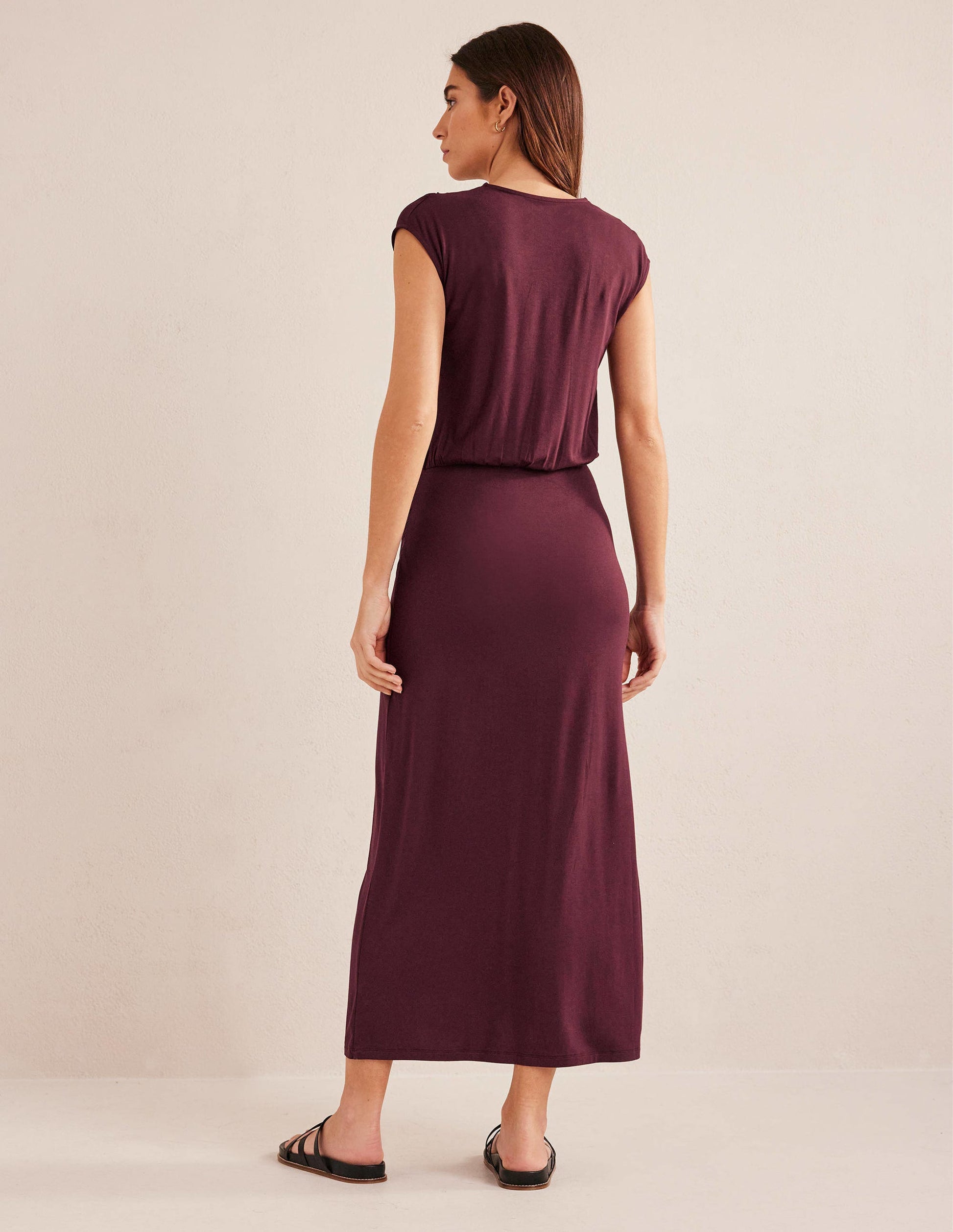 Column Jersey Maxi Dress-Dark Burgundy-4