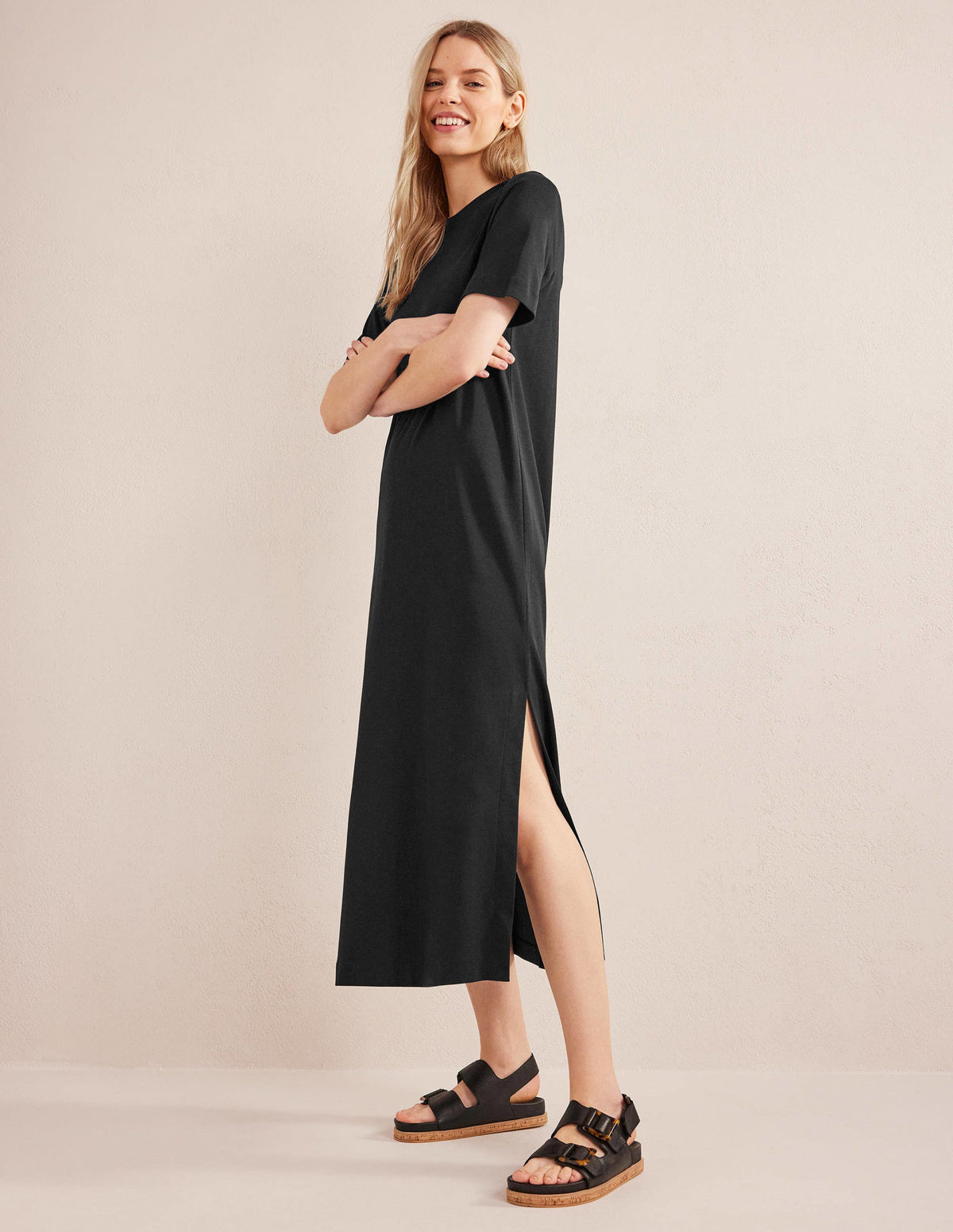 Jersey Midi T-Shirt Dress-Black - Image 1