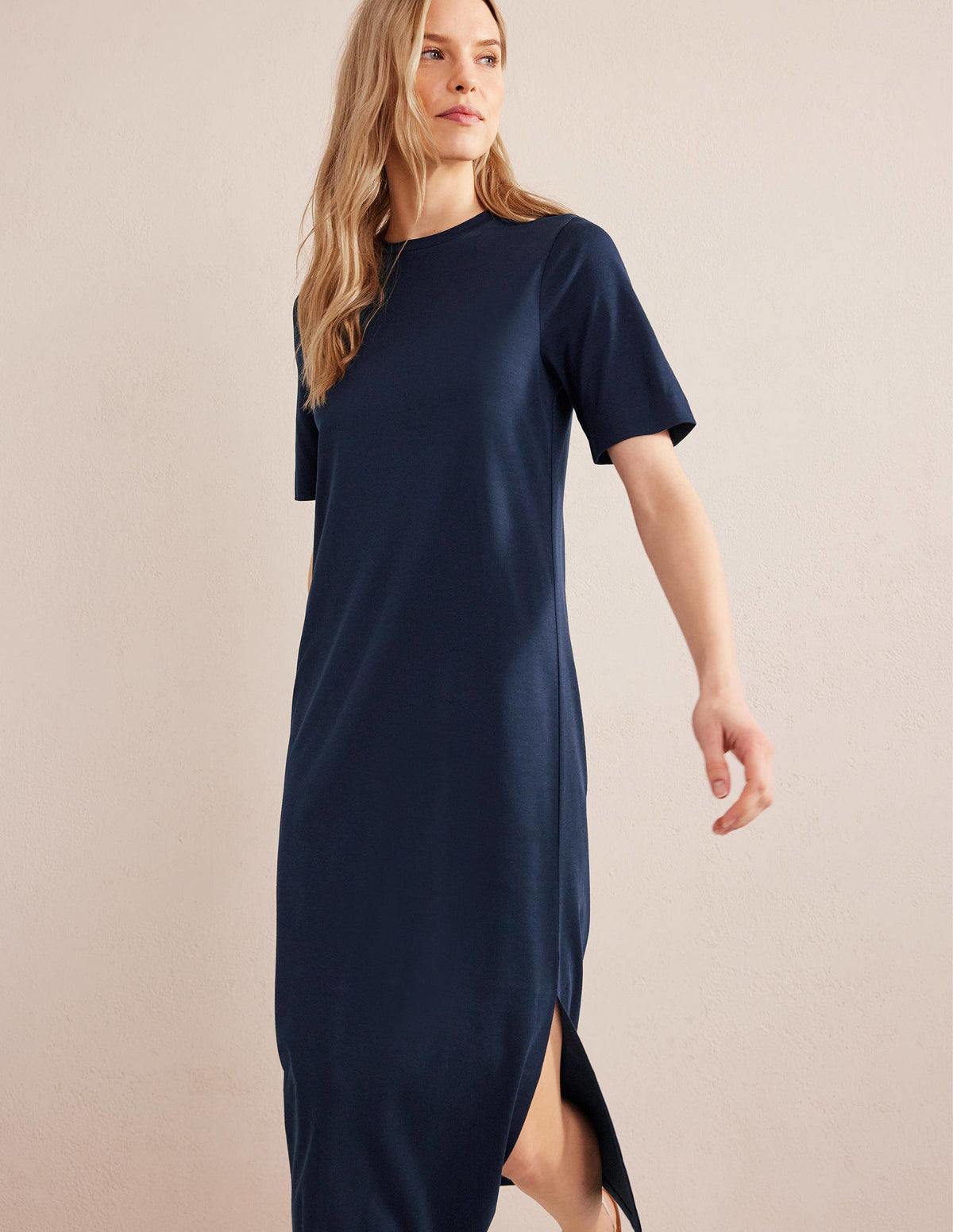 Jersey Midi T-Shirt Dress-Navy - Image 1