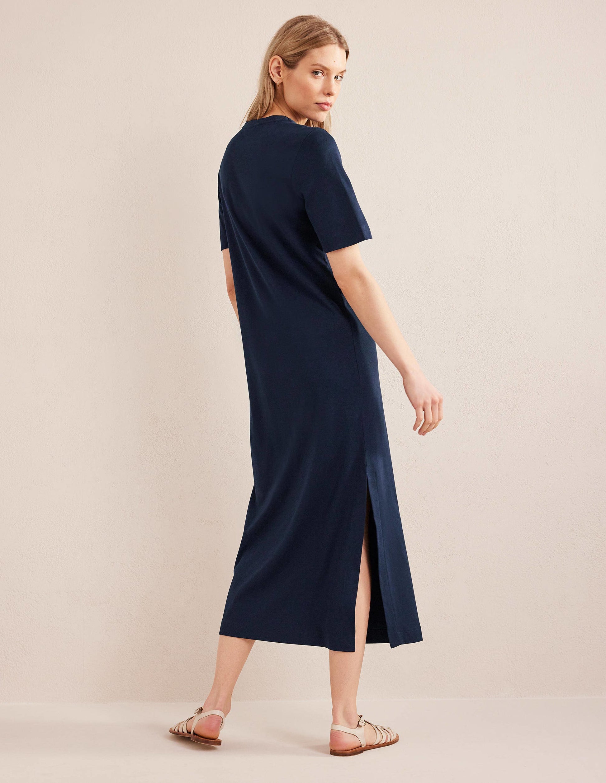 Jersey Midi T-Shirt Dress-Navy-3