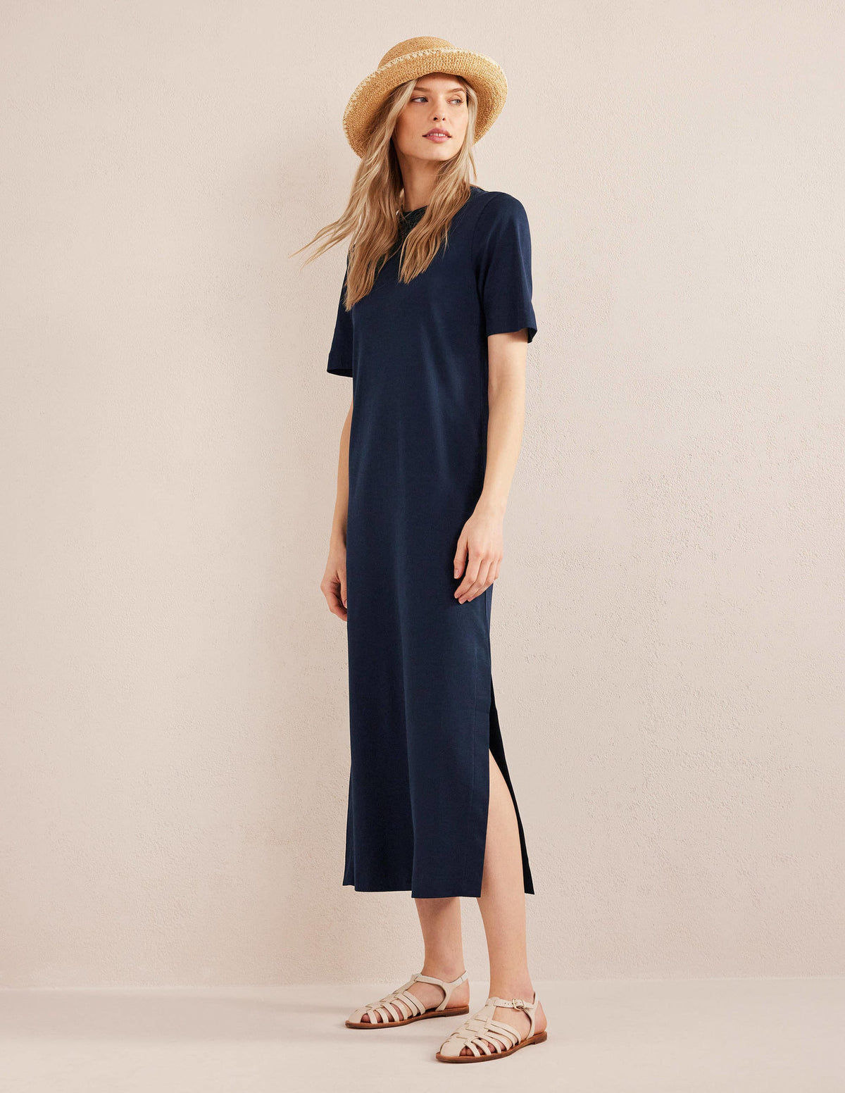 Jersey Midi T-Shirt Dress-Navy-4