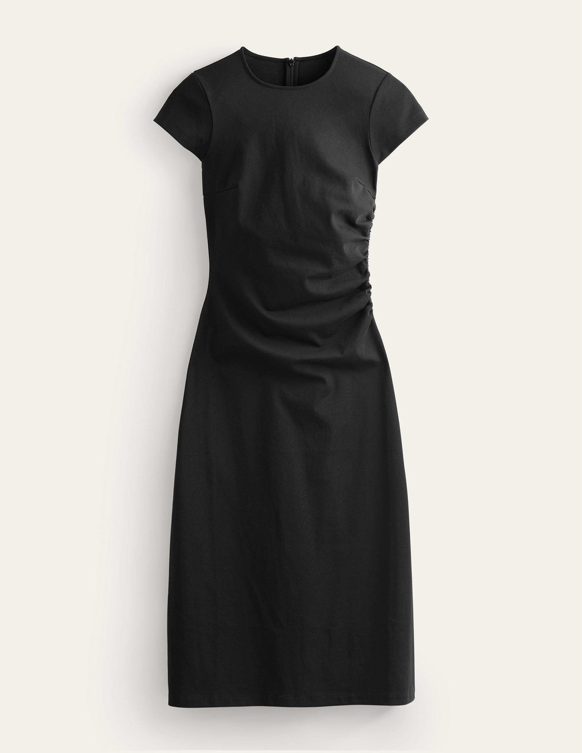 Side Ruched Jersey Midi Dress-Black - Image 5