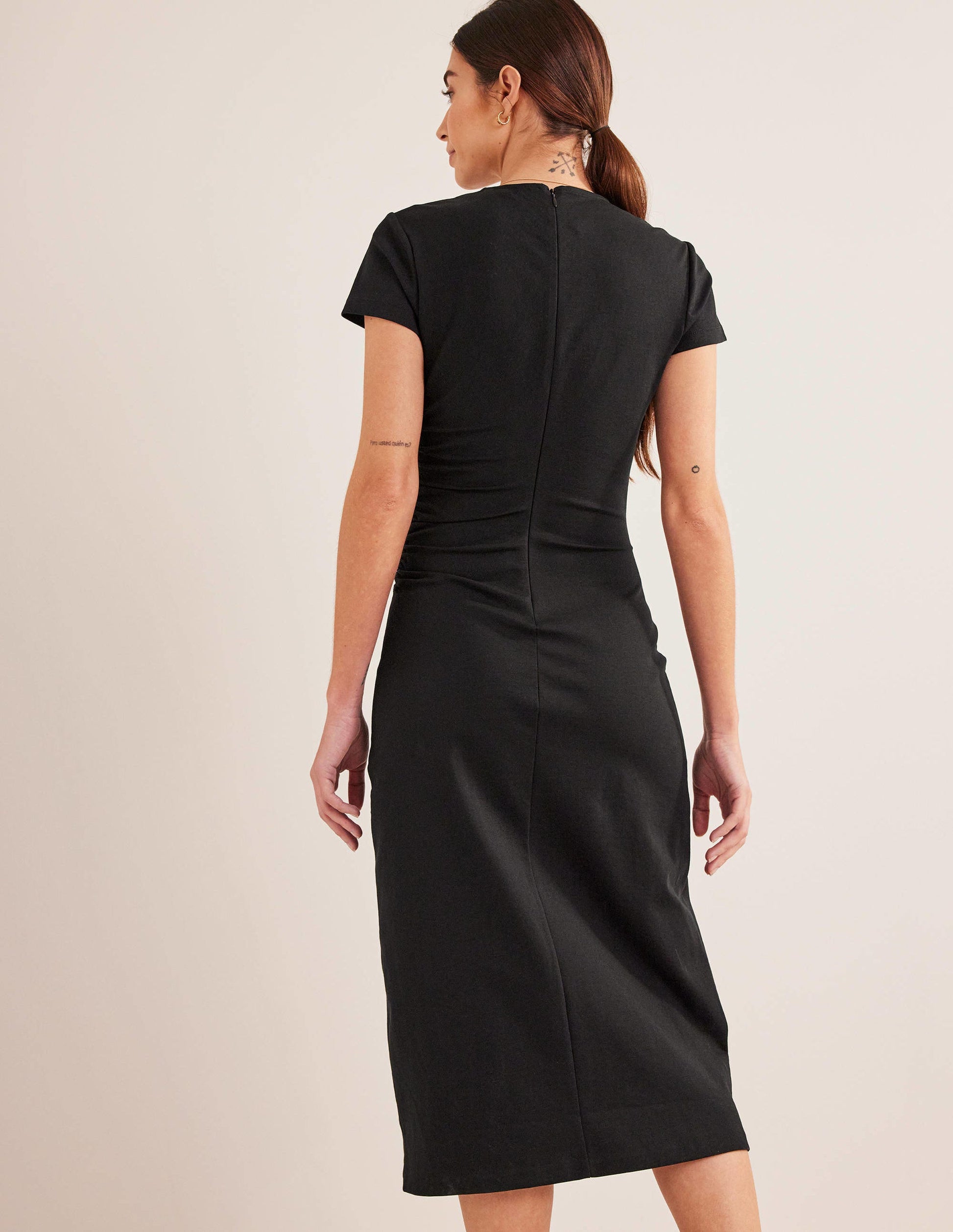 Side Ruched Jersey Midi Dress-Black-3