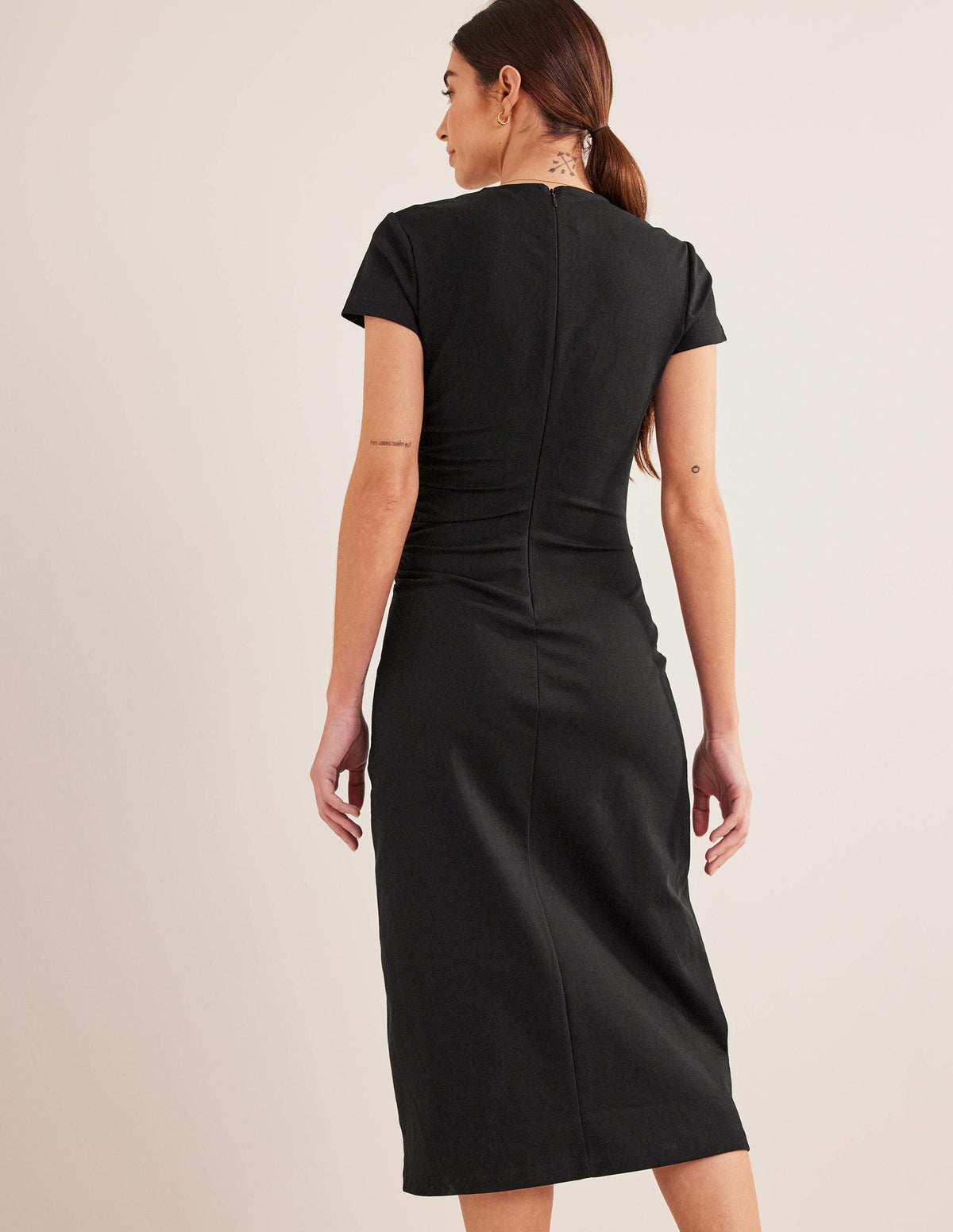 Side Ruched Jersey Midi Dress-Black - Image 3