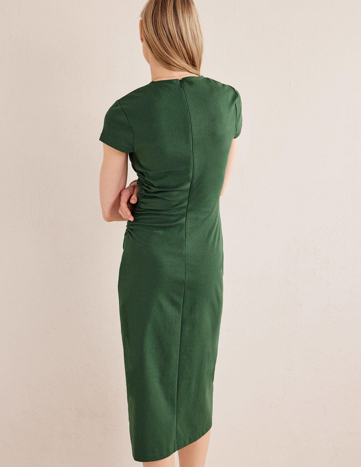 Side Ruched Jersey Midi Dress-Palm Leaf-3