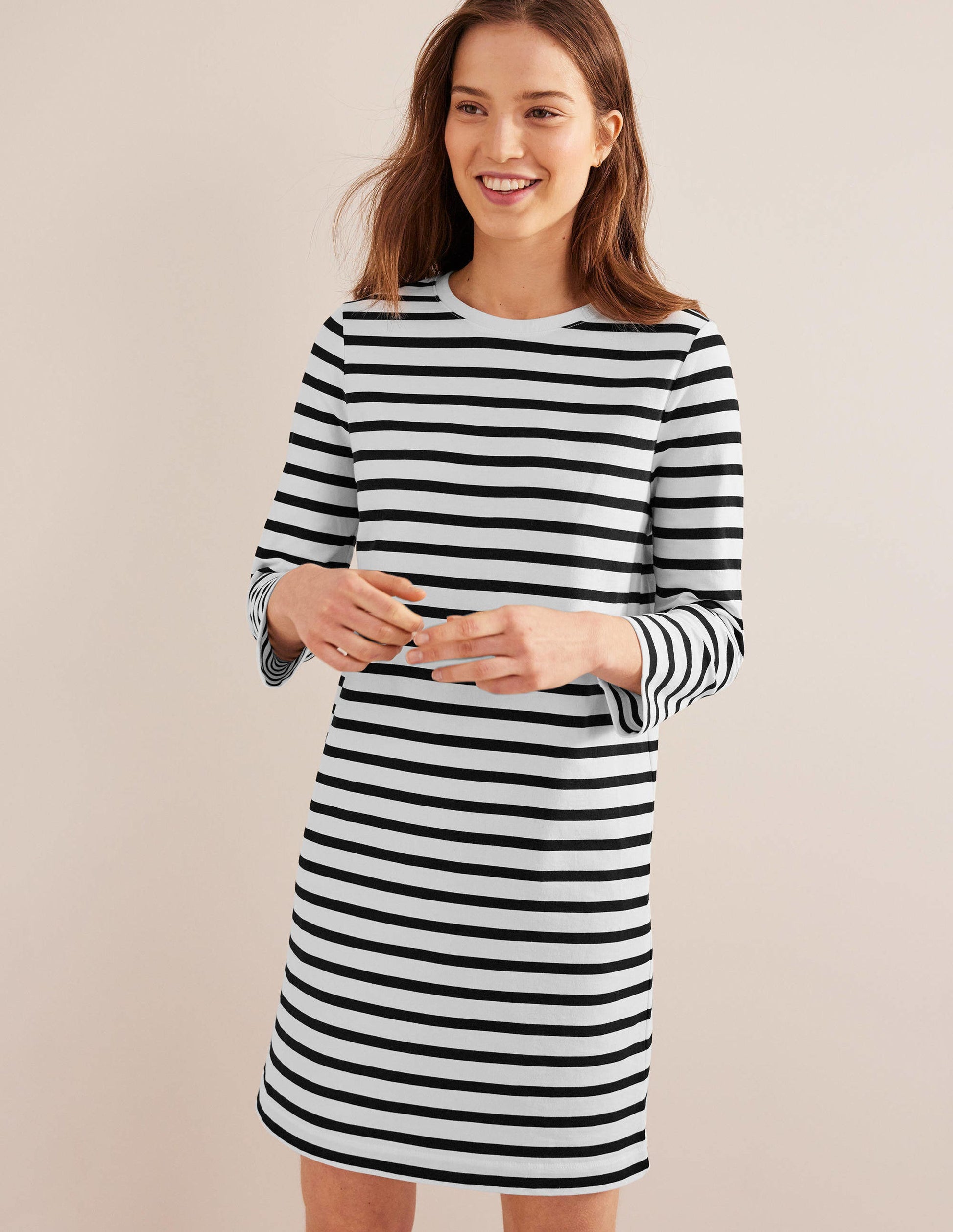 Jersey Mini T-Shirt Dress-Ivory and Black Stripe-1