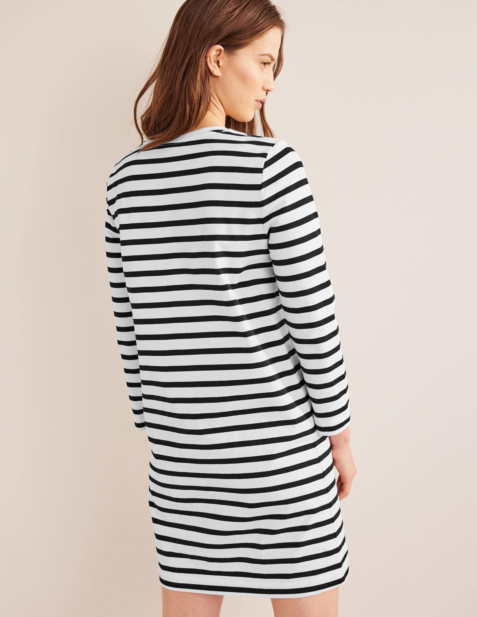 Jersey Mini T-Shirt Dress-Ivory and Black Stripe-3