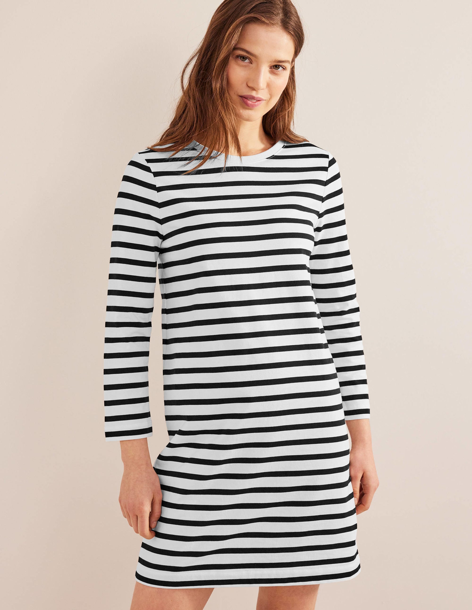 Jersey Mini T-Shirt Dress-Ivory and Black Stripe - Image 4