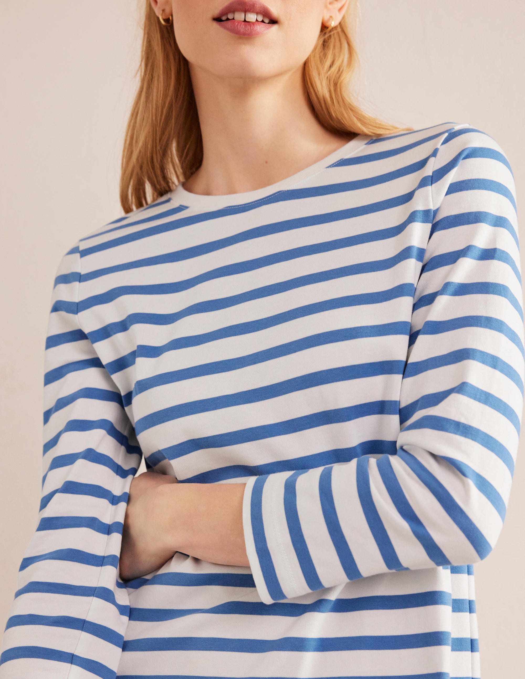 Jersey Mini T-Shirt Dress-Ivory and Blue Stripe - Image 2