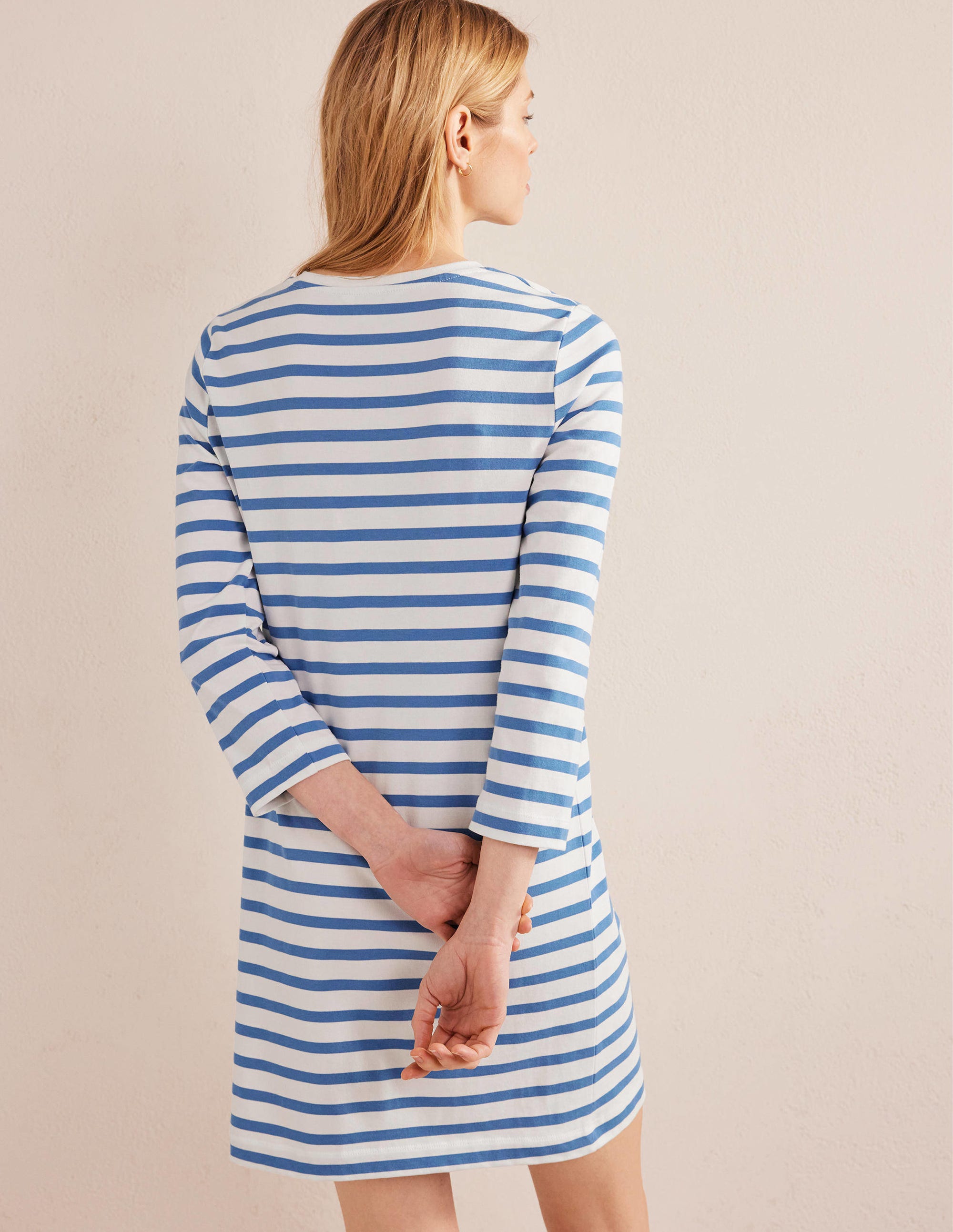 Jersey Mini T-Shirt Dress-Ivory and Blue Stripe - Image 3