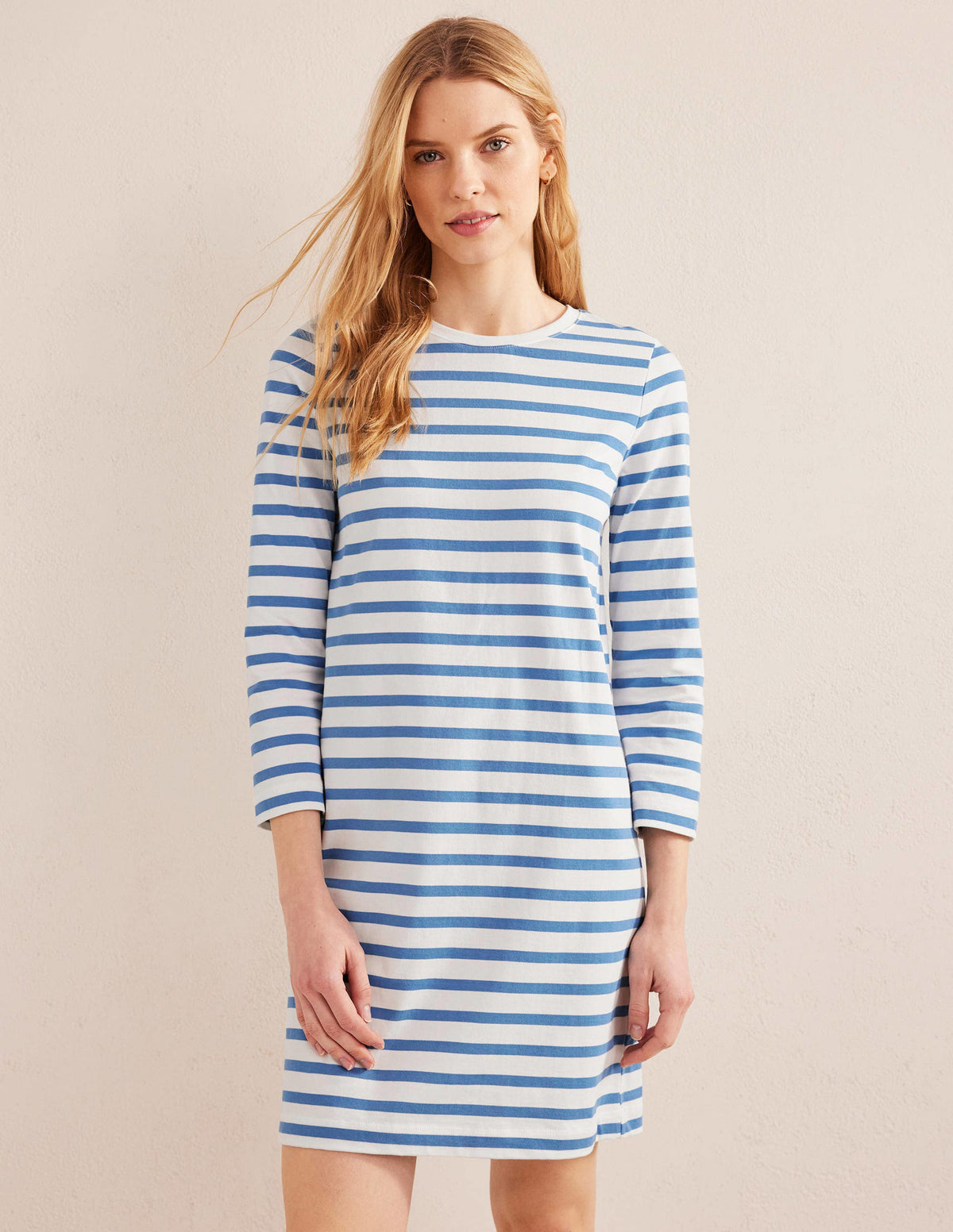 Jersey Mini T-Shirt Dress-Ivory and Blue Stripe-4
