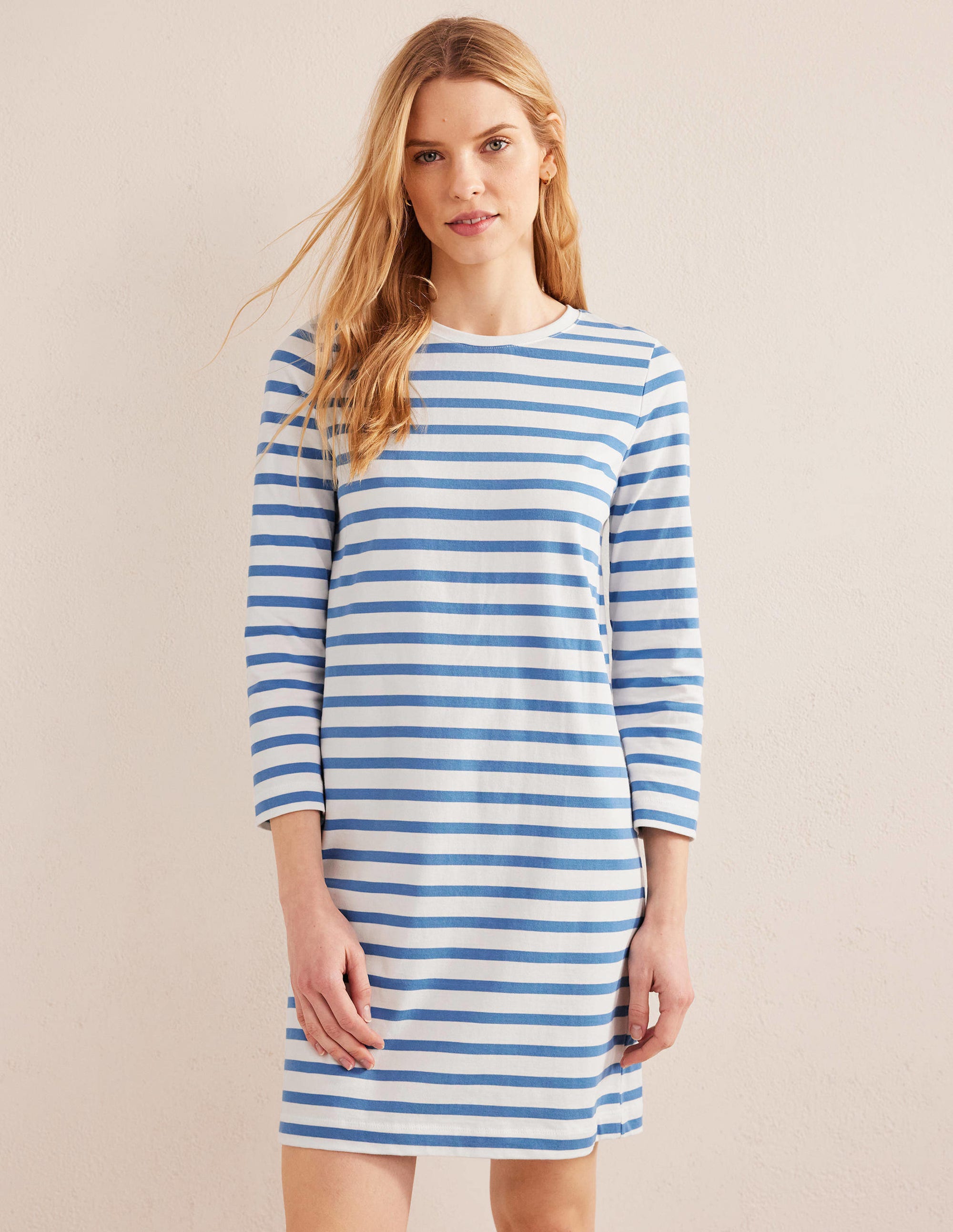 Jersey Mini T-Shirt Dress-Ivory and Blue Stripe - Image 4