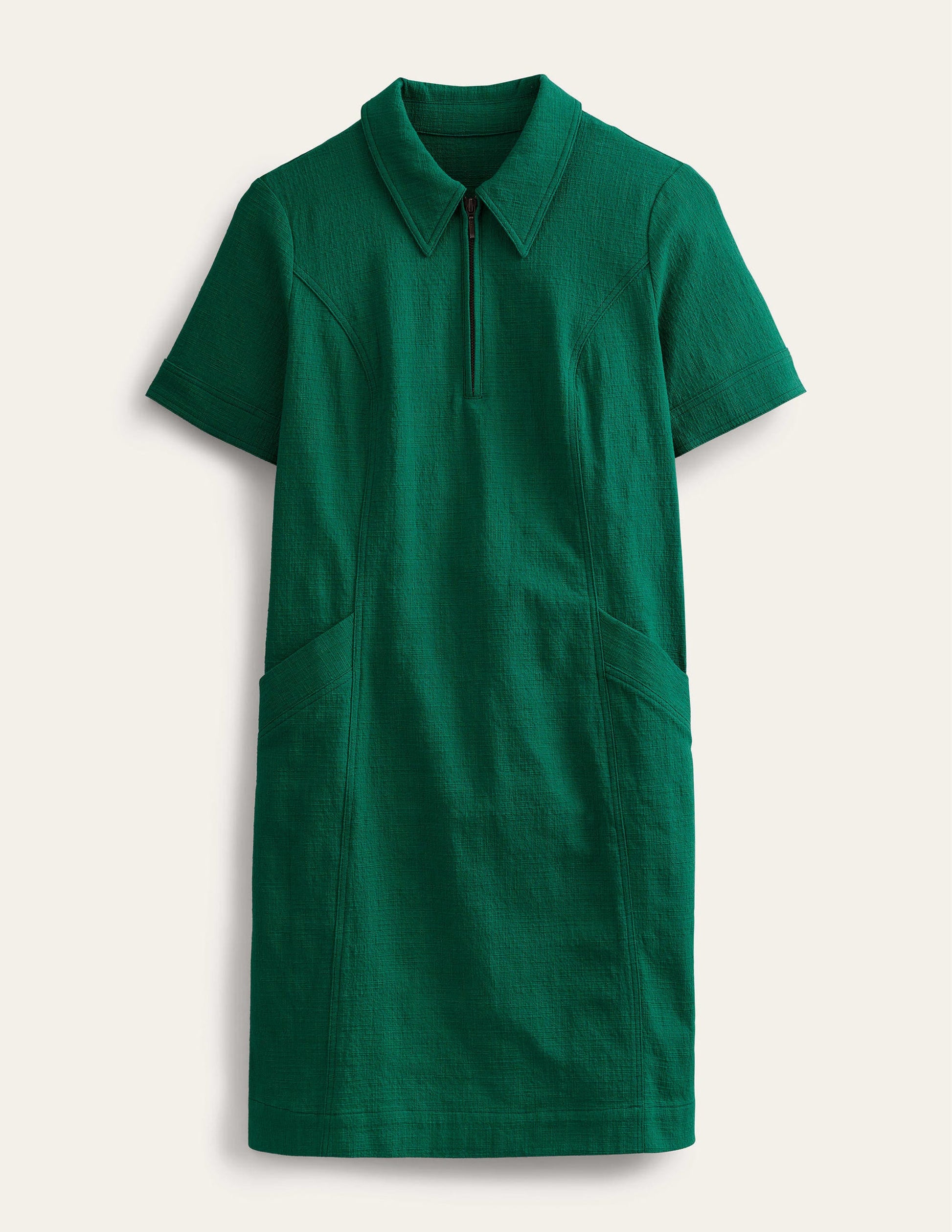 Zip Detail Mini Shift Dress-Bottle Green-5