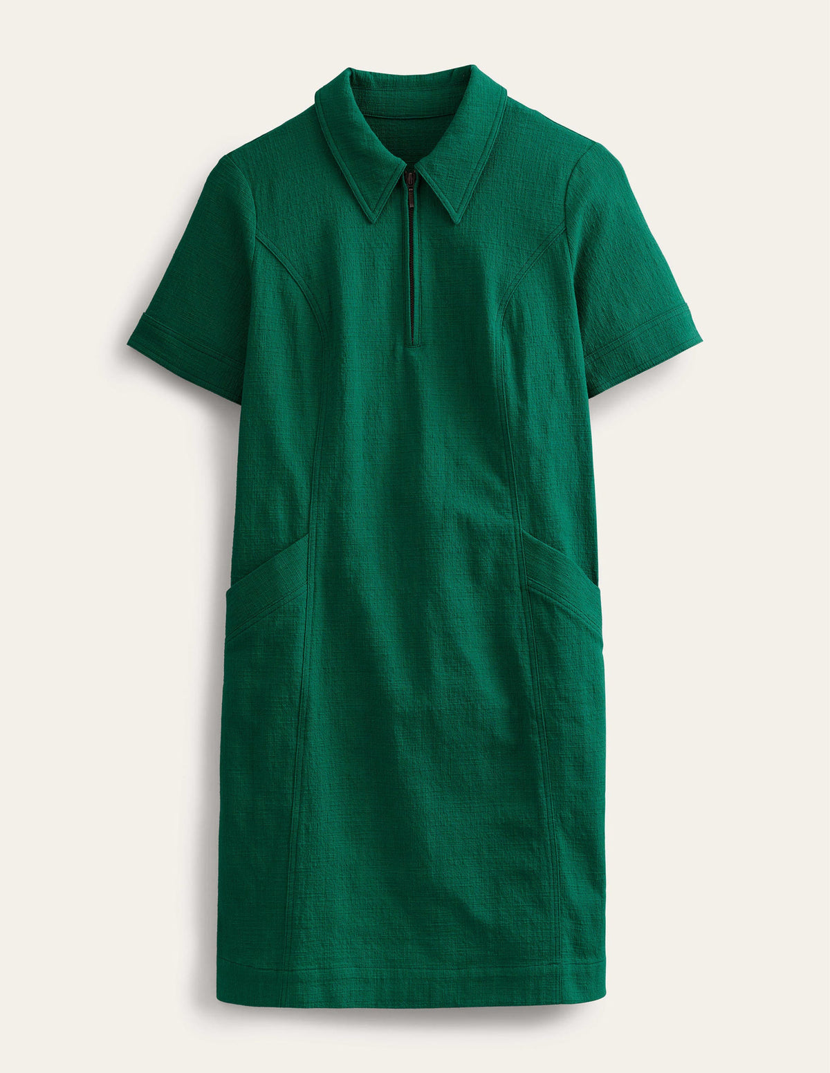 Zip Detail Mini Shift Dress-Bottle Green - Image 5