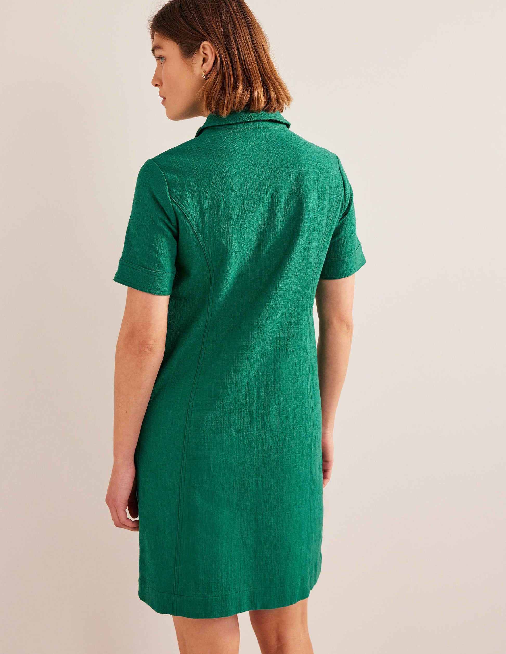 Zip Detail Mini Shift Dress-Bottle Green-3