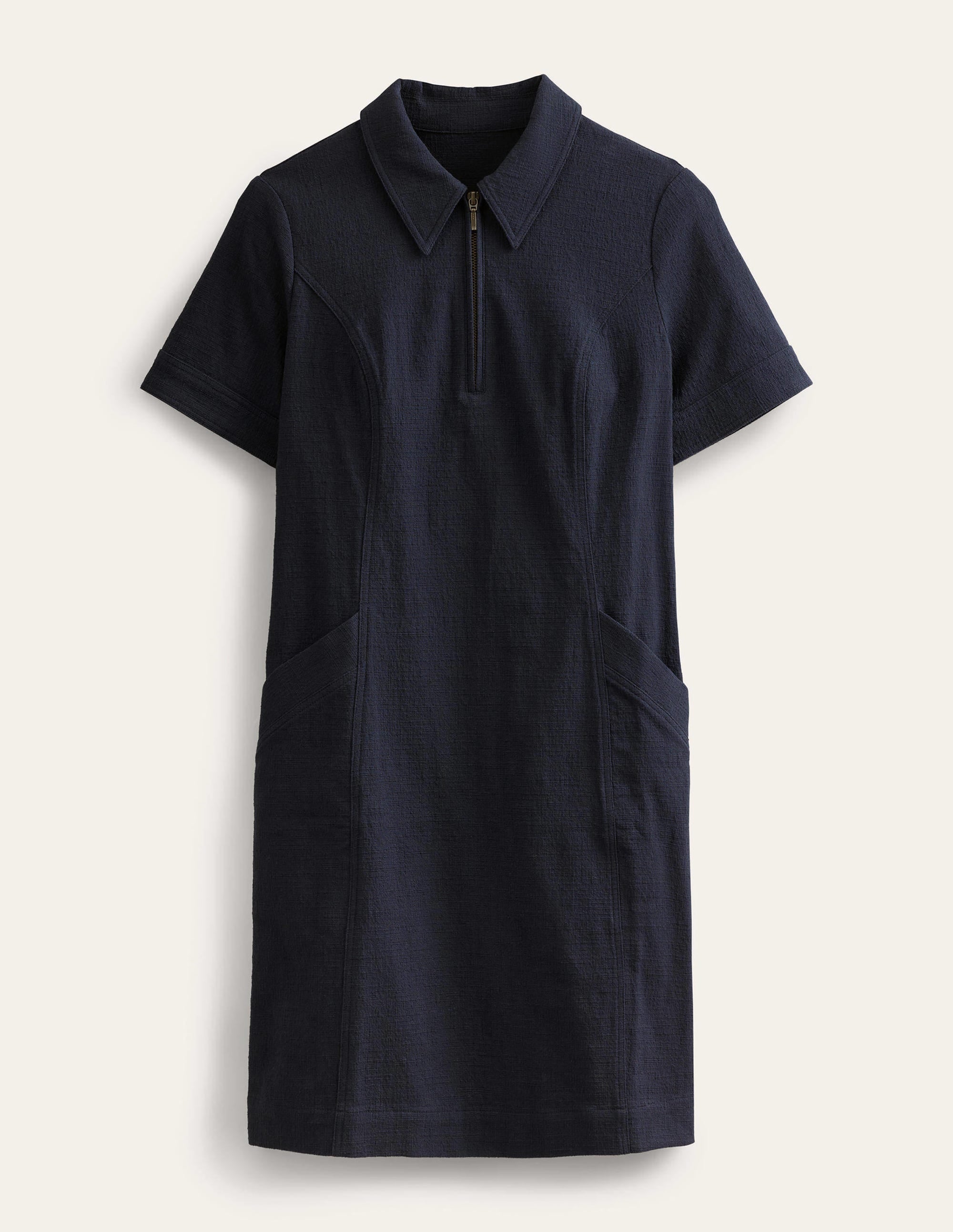 Zip Detail Mini Shift Dress-Navy - Image 6