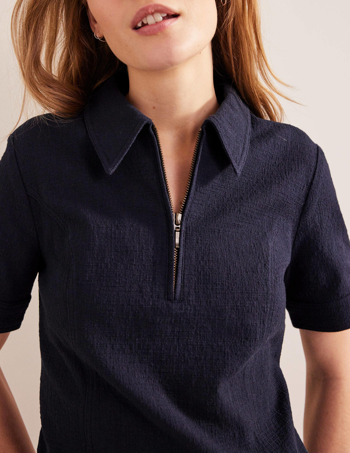 Zip Detail Mini Shift Dress-Navy - Image 2