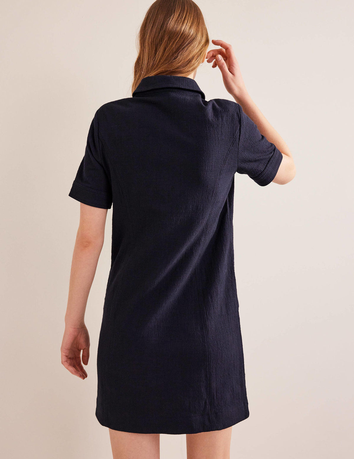 Zip Detail Mini Shift Dress-Navy - Image 3