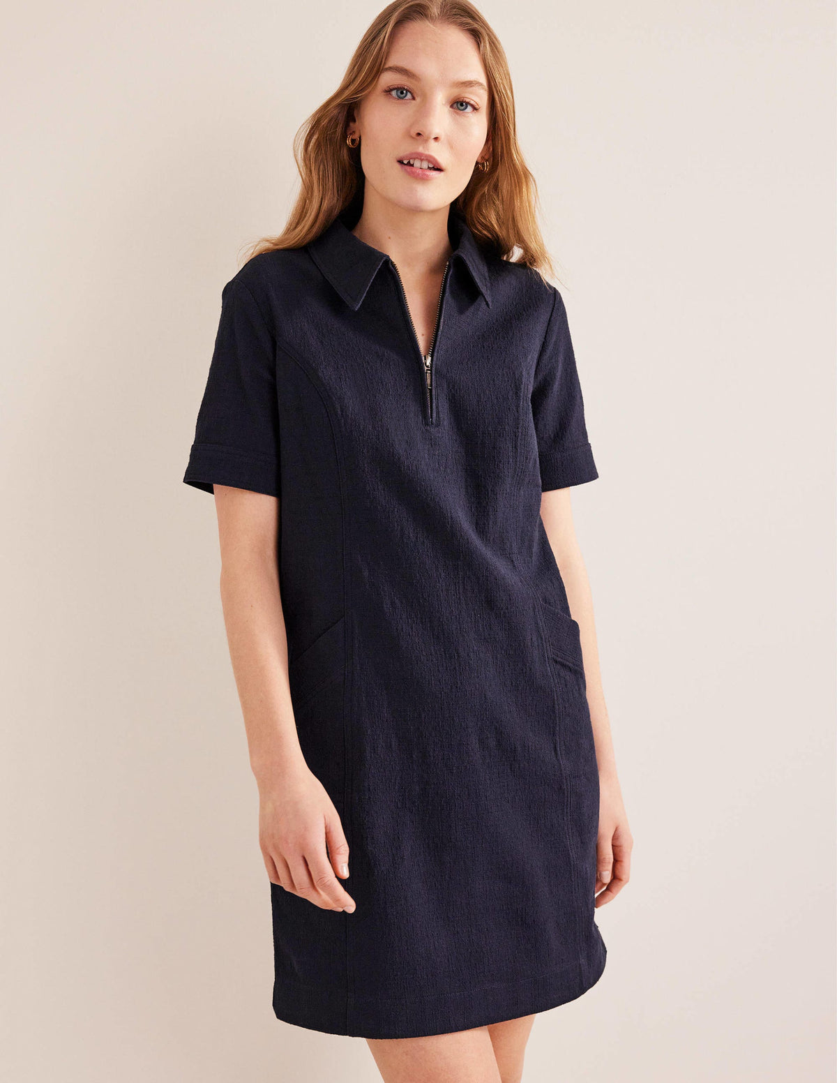 Zip Detail Mini Shift Dress-Navy - Image 4